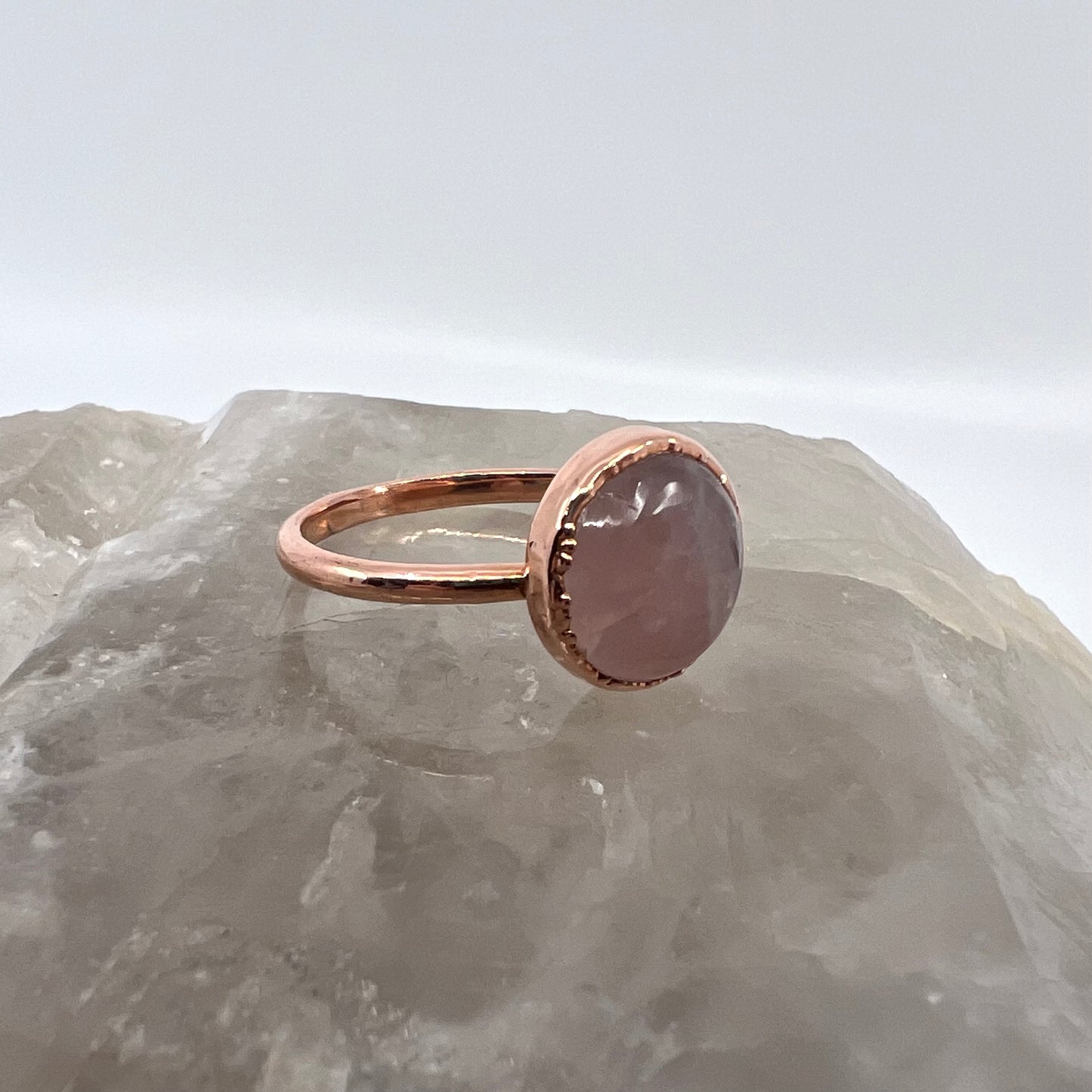 Size 10 Rose Quartz Ring - Copper Electroformed