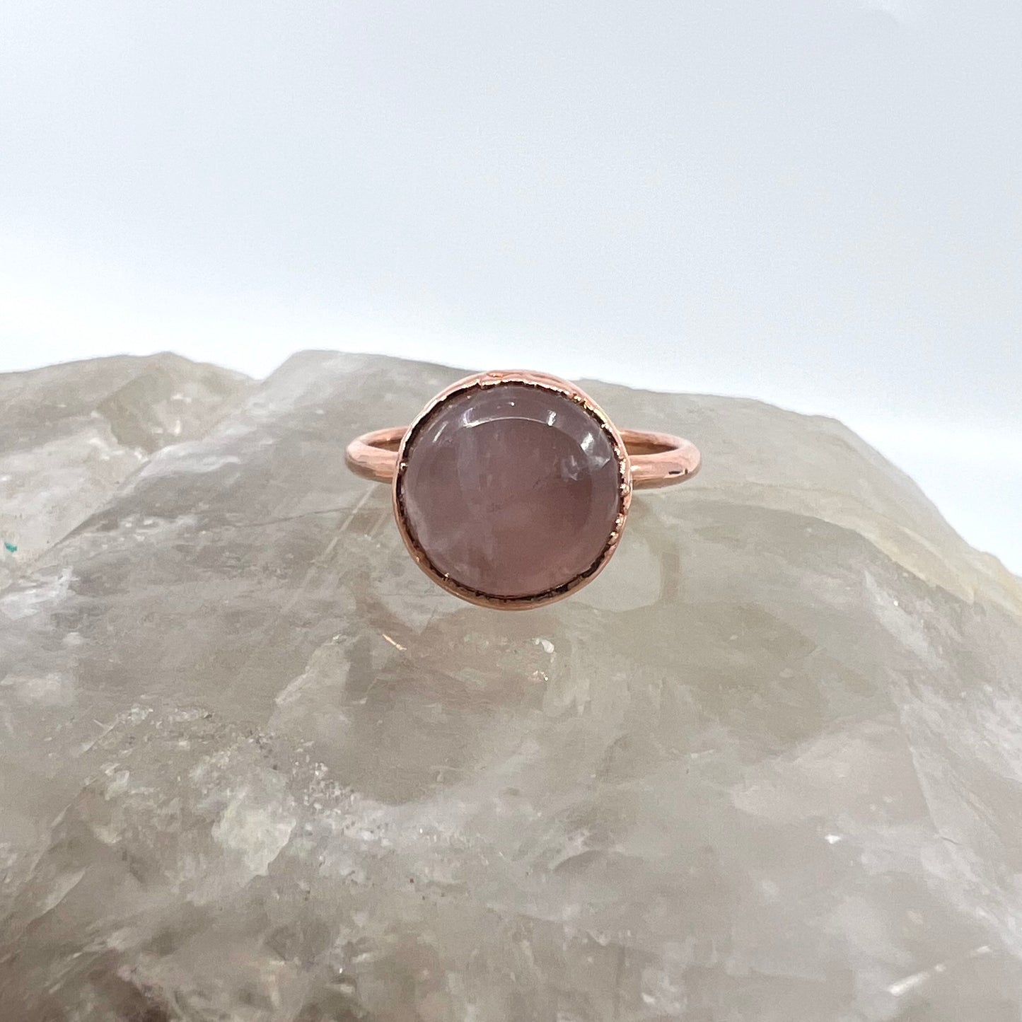 Size 10 Rose Quartz Ring - Copper Electroformed