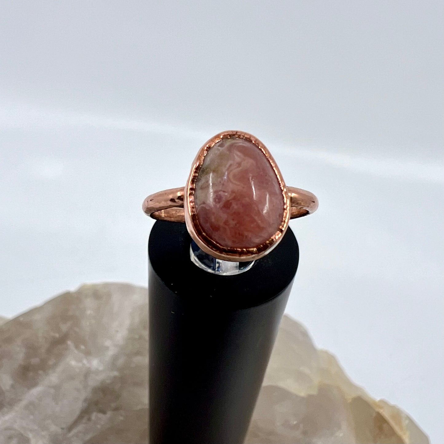 Size 6.75 Rhodochrosite Ring - Copper Electroformed