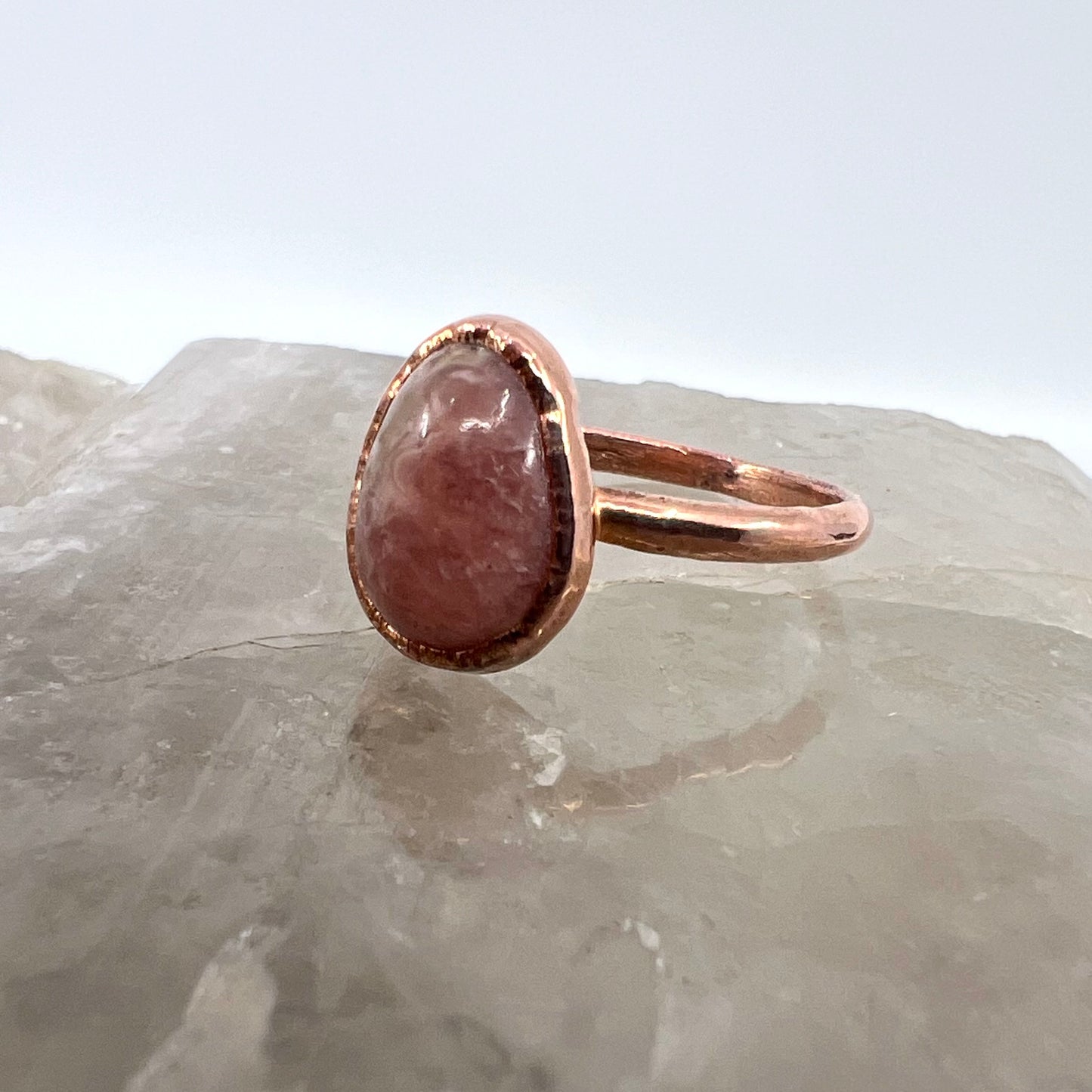 Size 6.75 Rhodochrosite Ring - Copper Electroformed