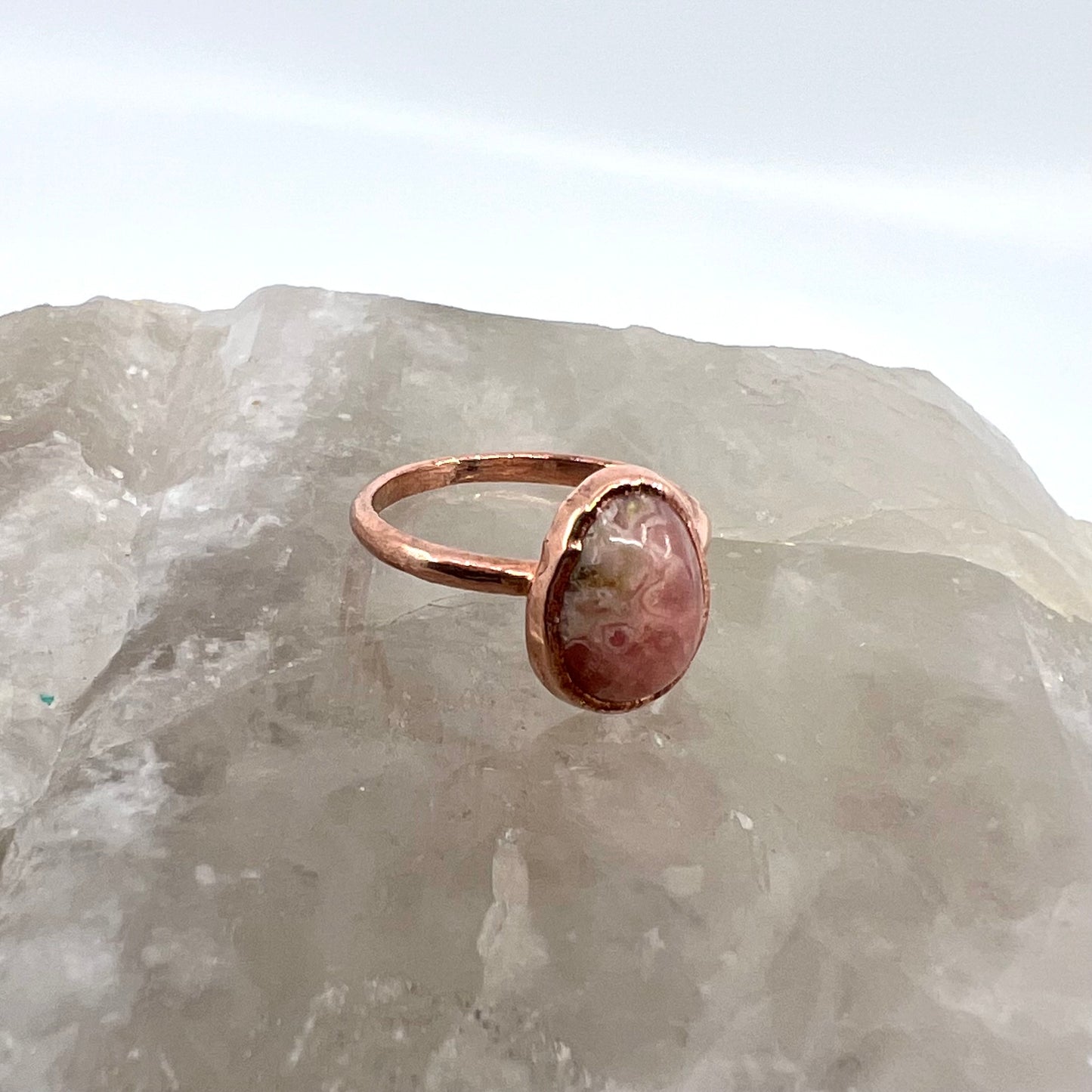 Size 6.75 Rhodochrosite Ring - Copper Electroformed