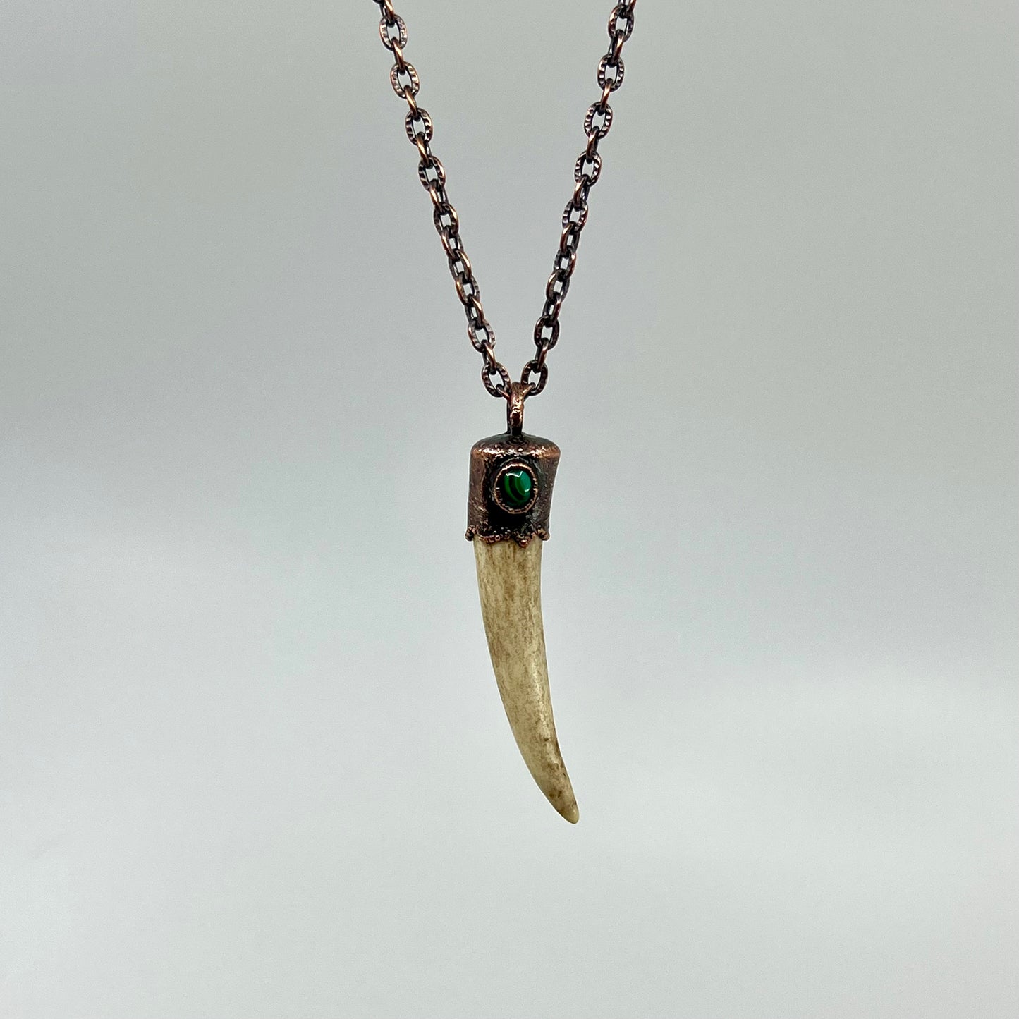 Antler Tip Necklace with Malachite Accent - Copper Electroformed