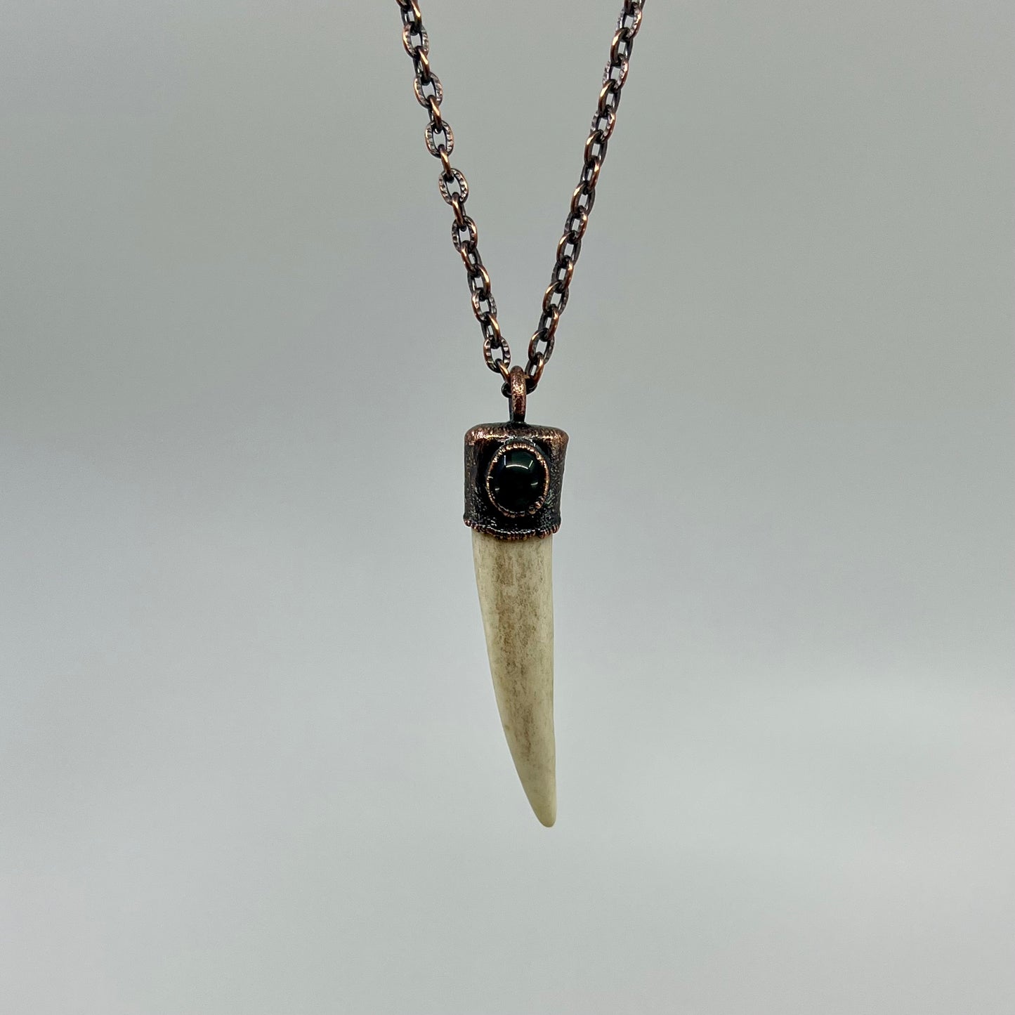 Antler Tip Necklace with Blue Tiger's Eye Accent- Copper Electroformed