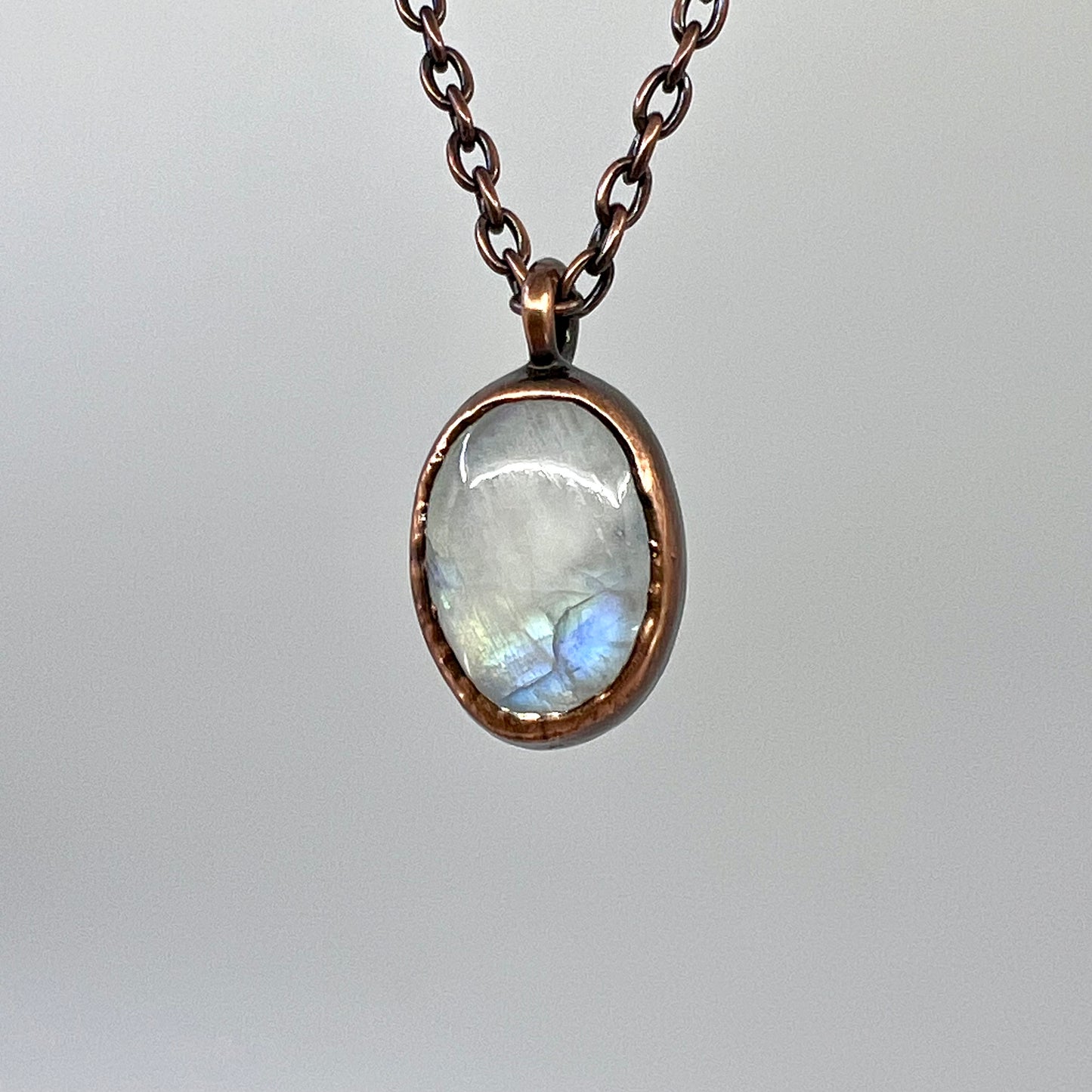 Rainbow Moonstone Necklace - Copper Electroformed