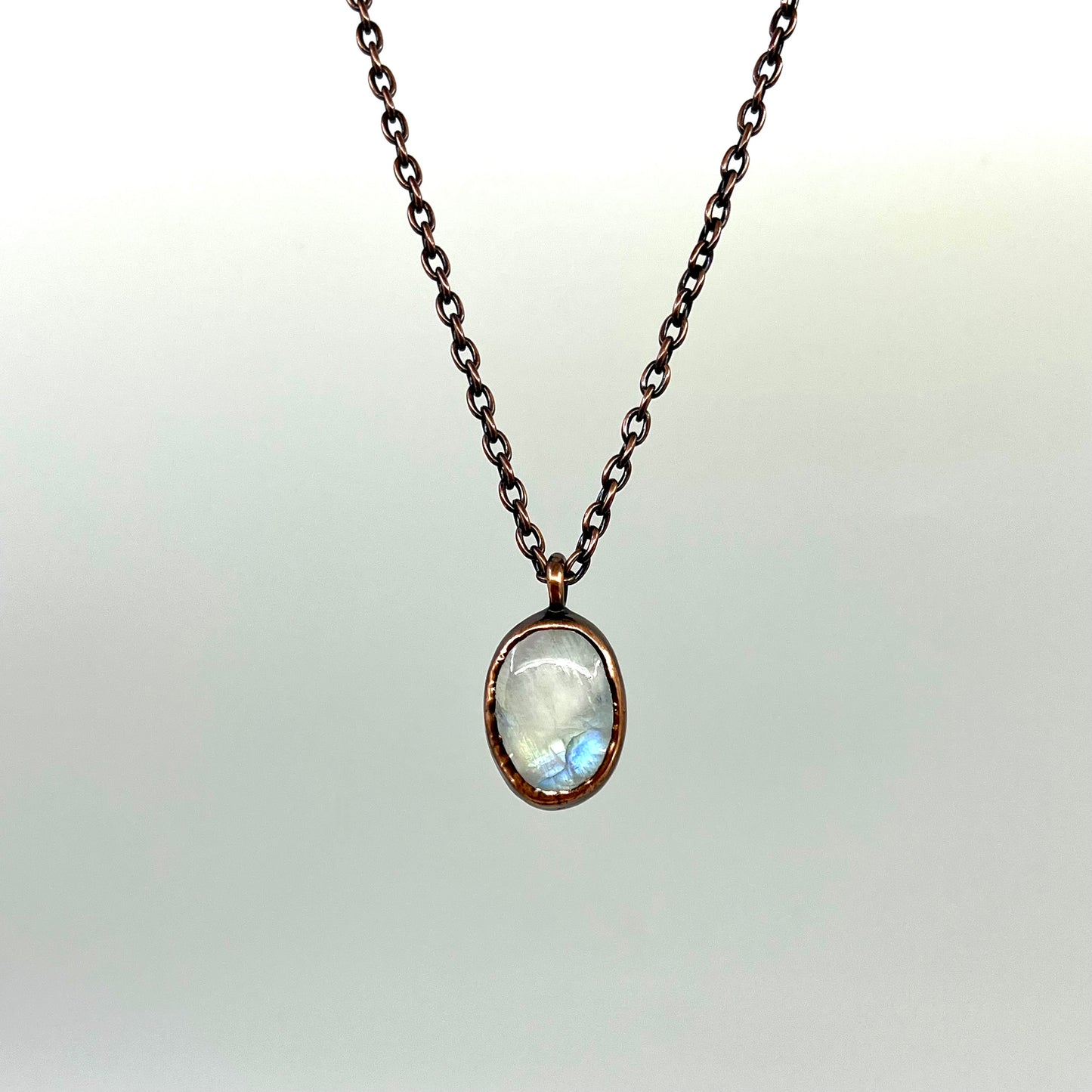 Rainbow Moonstone Necklace - Copper Electroformed