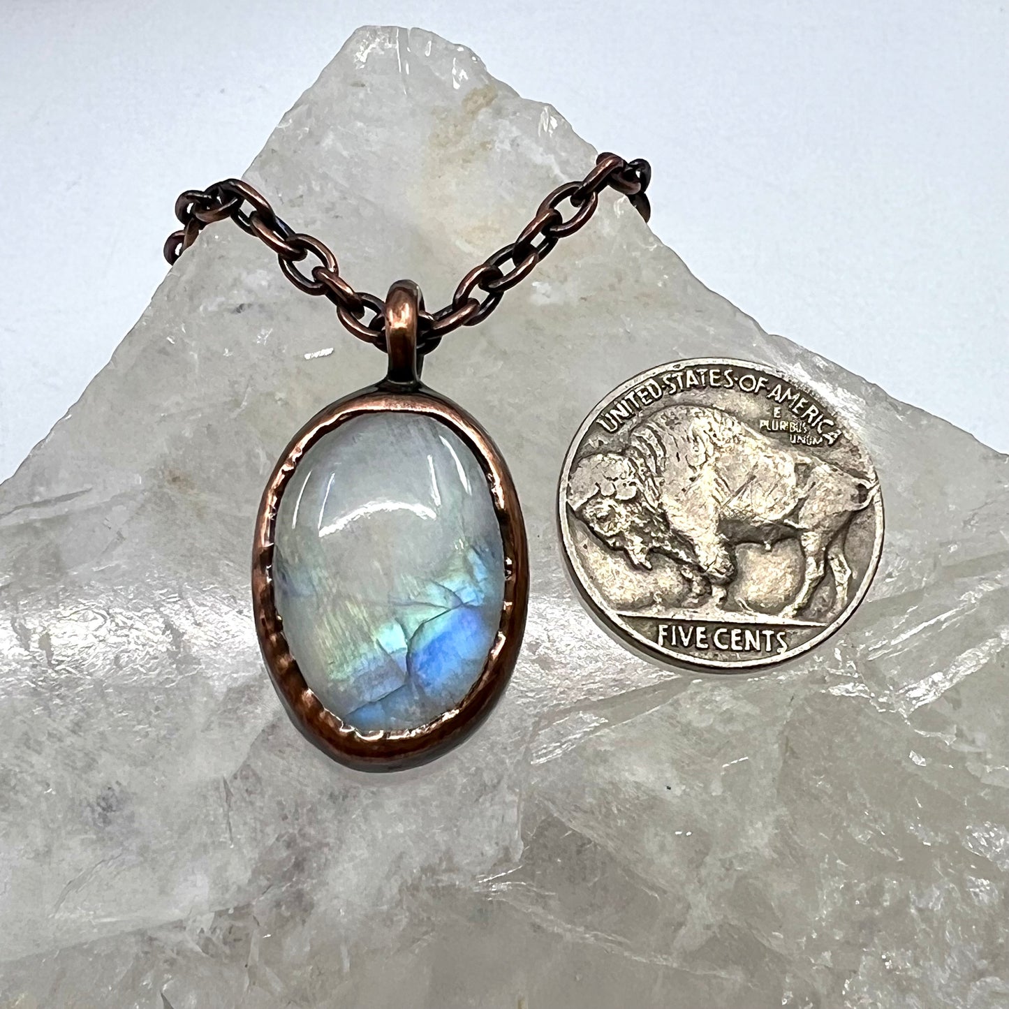 Rainbow Moonstone Necklace - Copper Electroformed