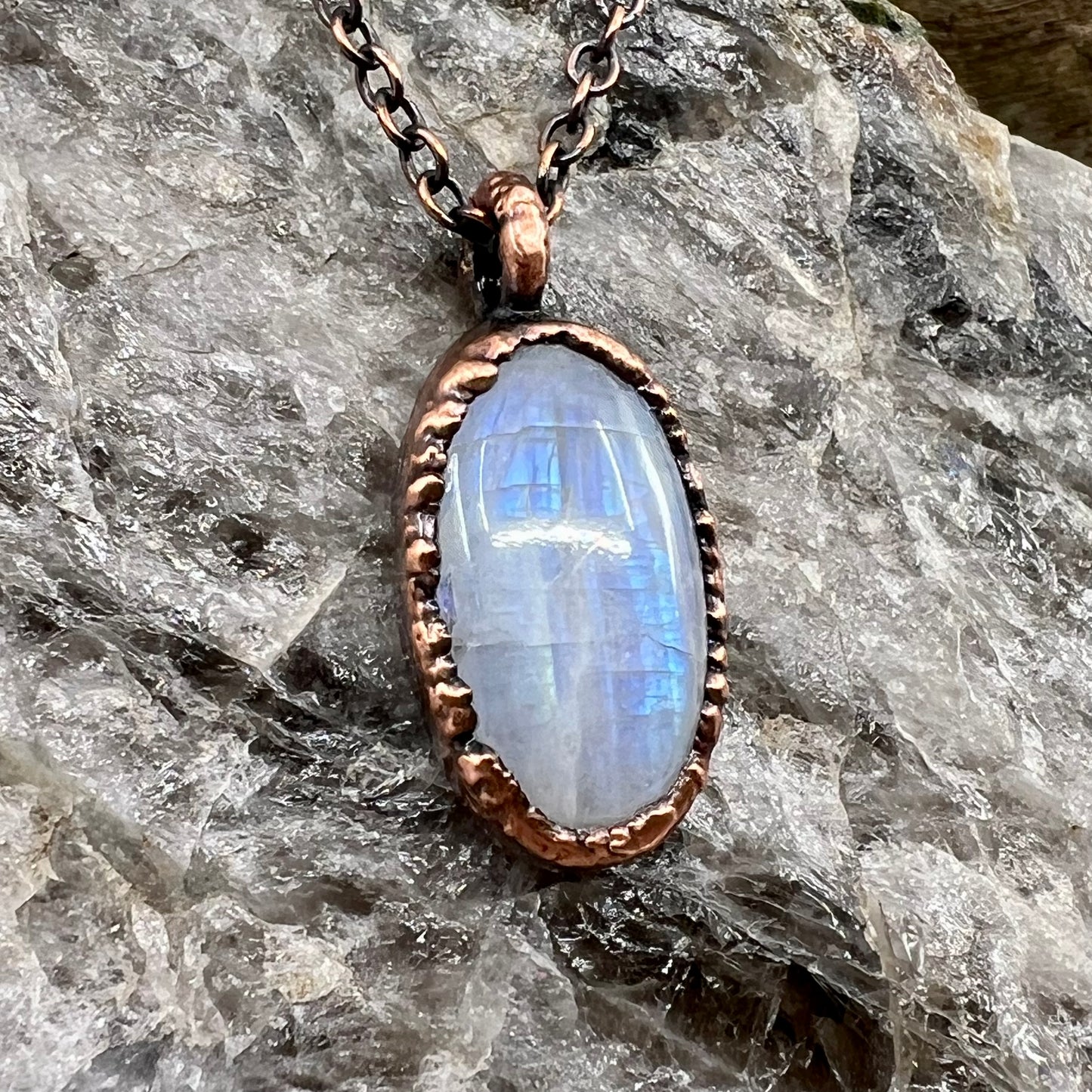 Rainbow Moonstone Necklace - Copper Electroformed