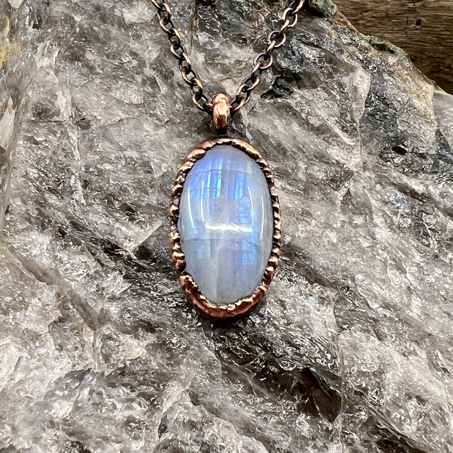 Rainbow Moonstone Necklace - Copper Electroformed