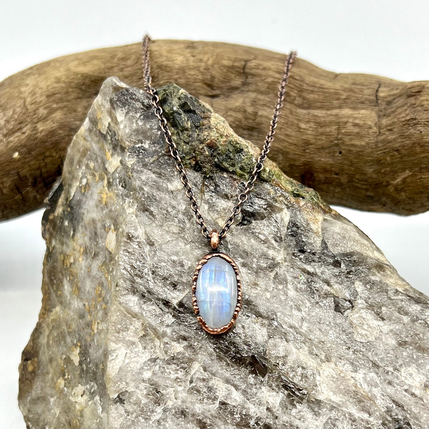 Rainbow Moonstone Necklace - Copper Electroformed