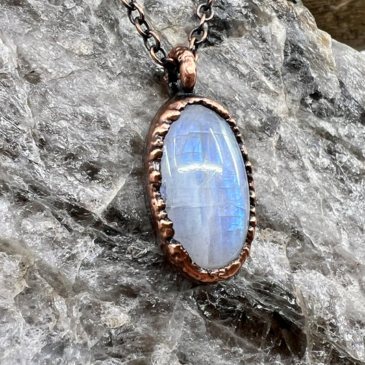 Rainbow Moonstone Necklace - Copper Electroformed