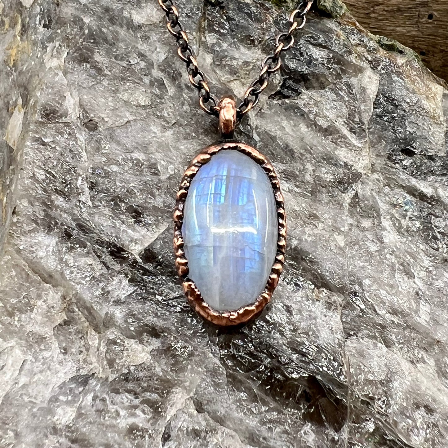 Rainbow Moonstone Necklace - Copper Electroformed