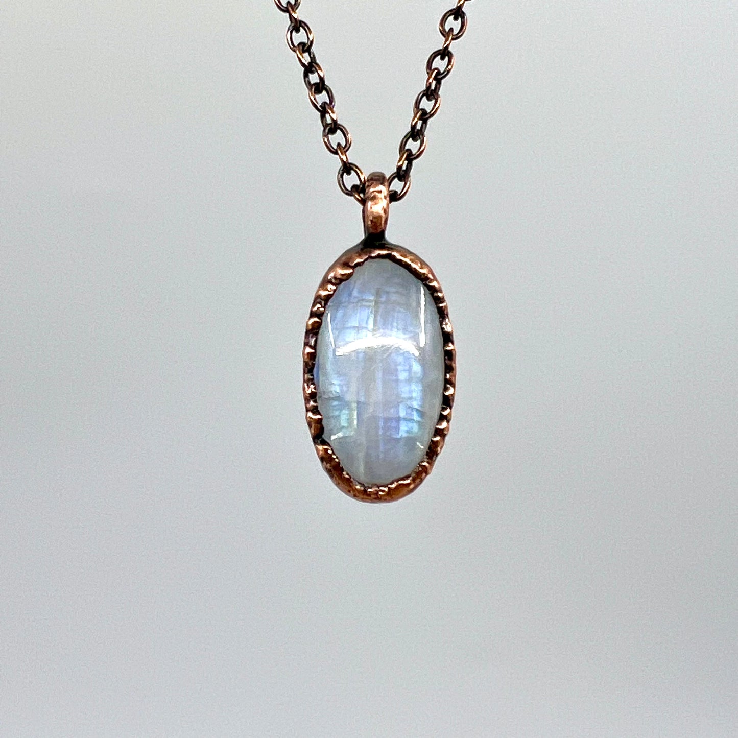 Rainbow Moonstone Necklace - Copper Electroformed