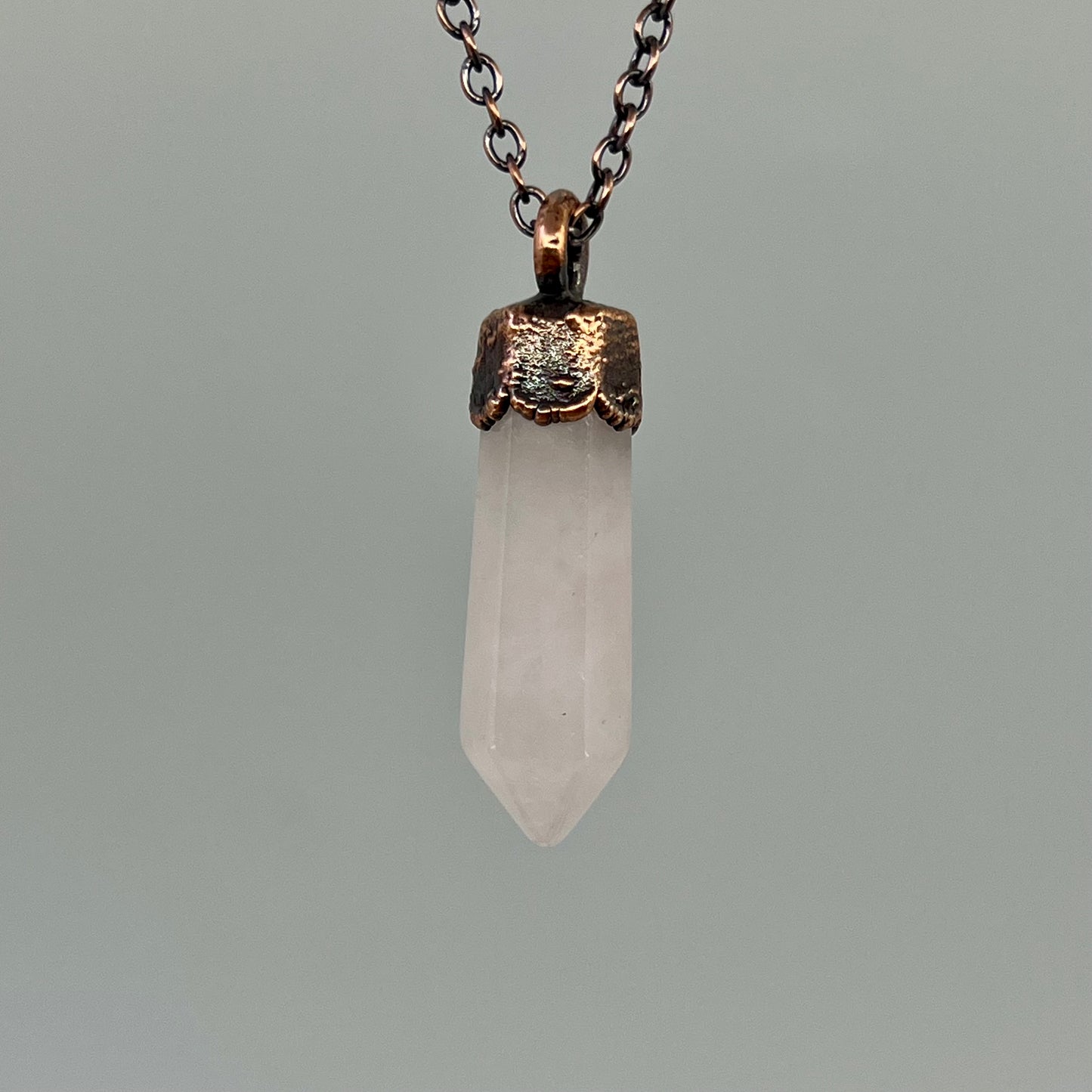 Rose Quartz Point Necklace - Copper Electroformed
