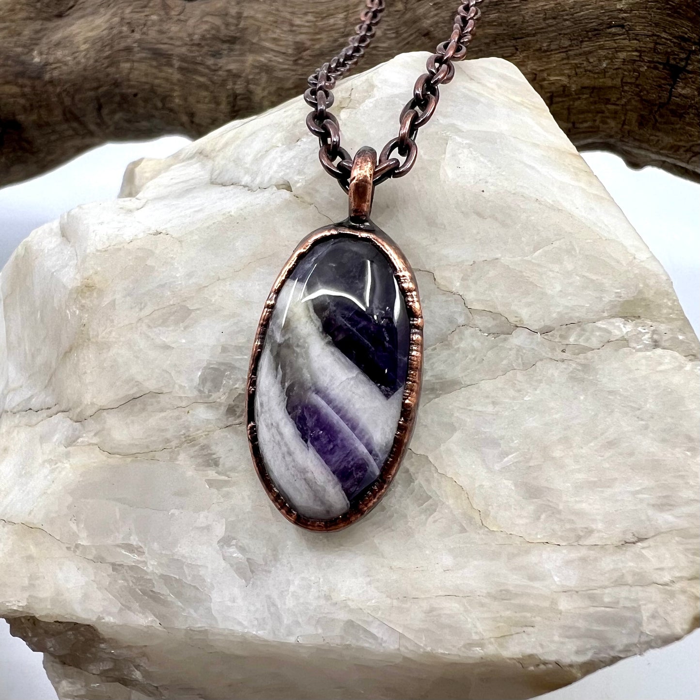 Chevron Amethyst Necklace - Copper Electroformed