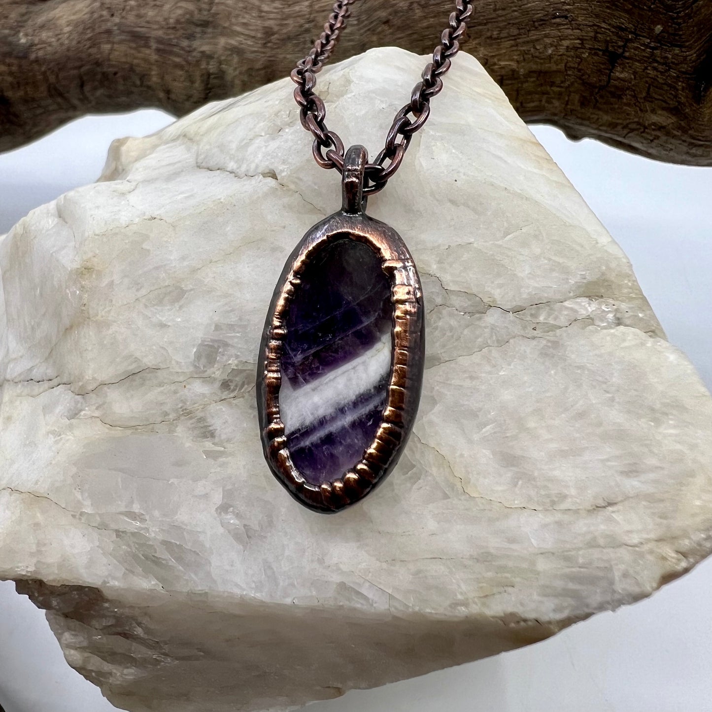 Chevron Amethyst Necklace - Copper Electroformed