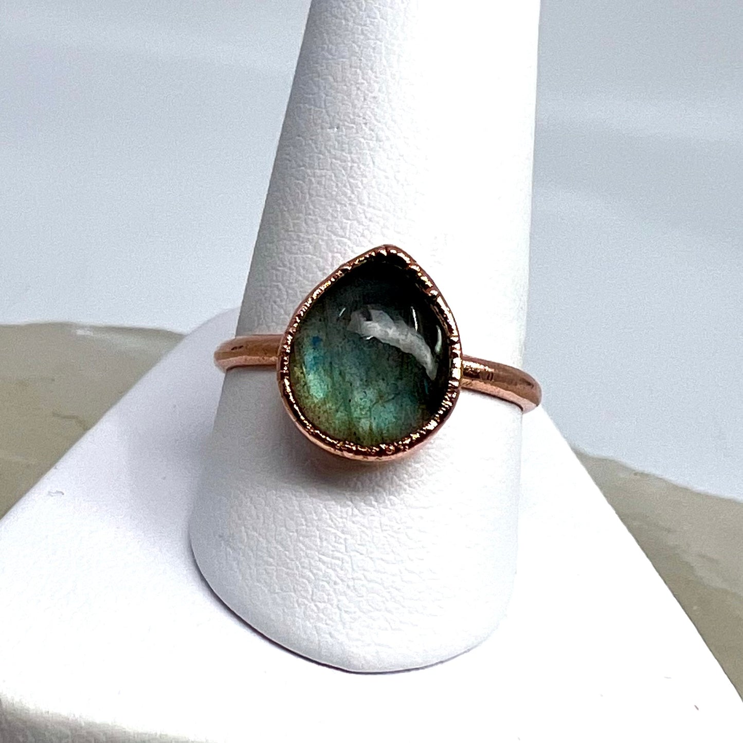 Size 8.25 Labradorite Ring - Copper Electroformed