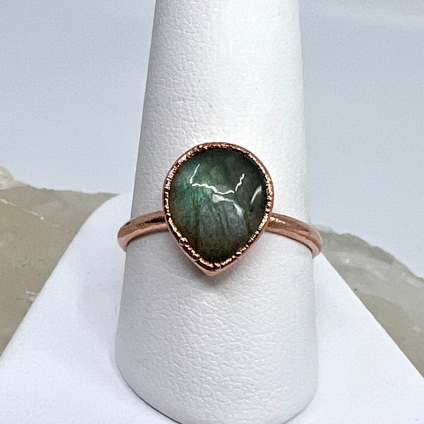 Size 8.25 Labradorite Ring - Copper Electroformed