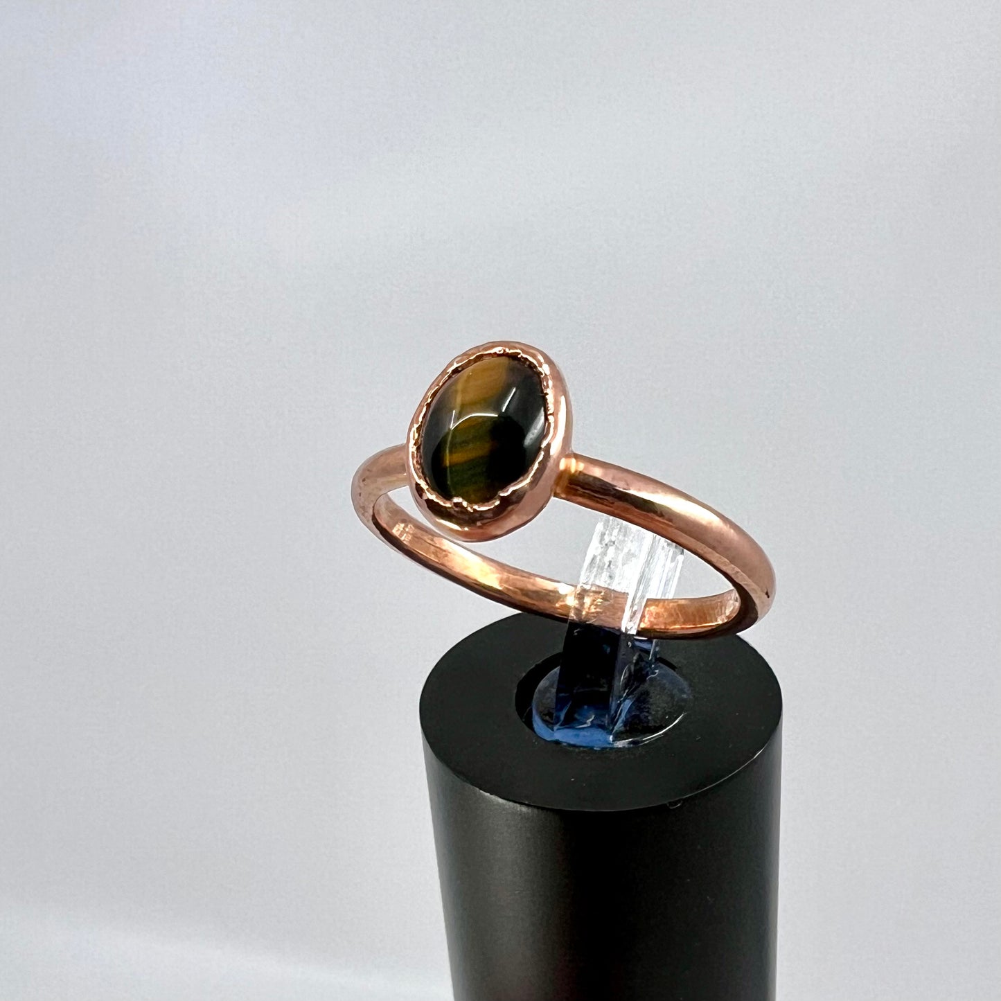 Size 8.25 Blue Tiger’s Eye Ring - Copper Electroformed