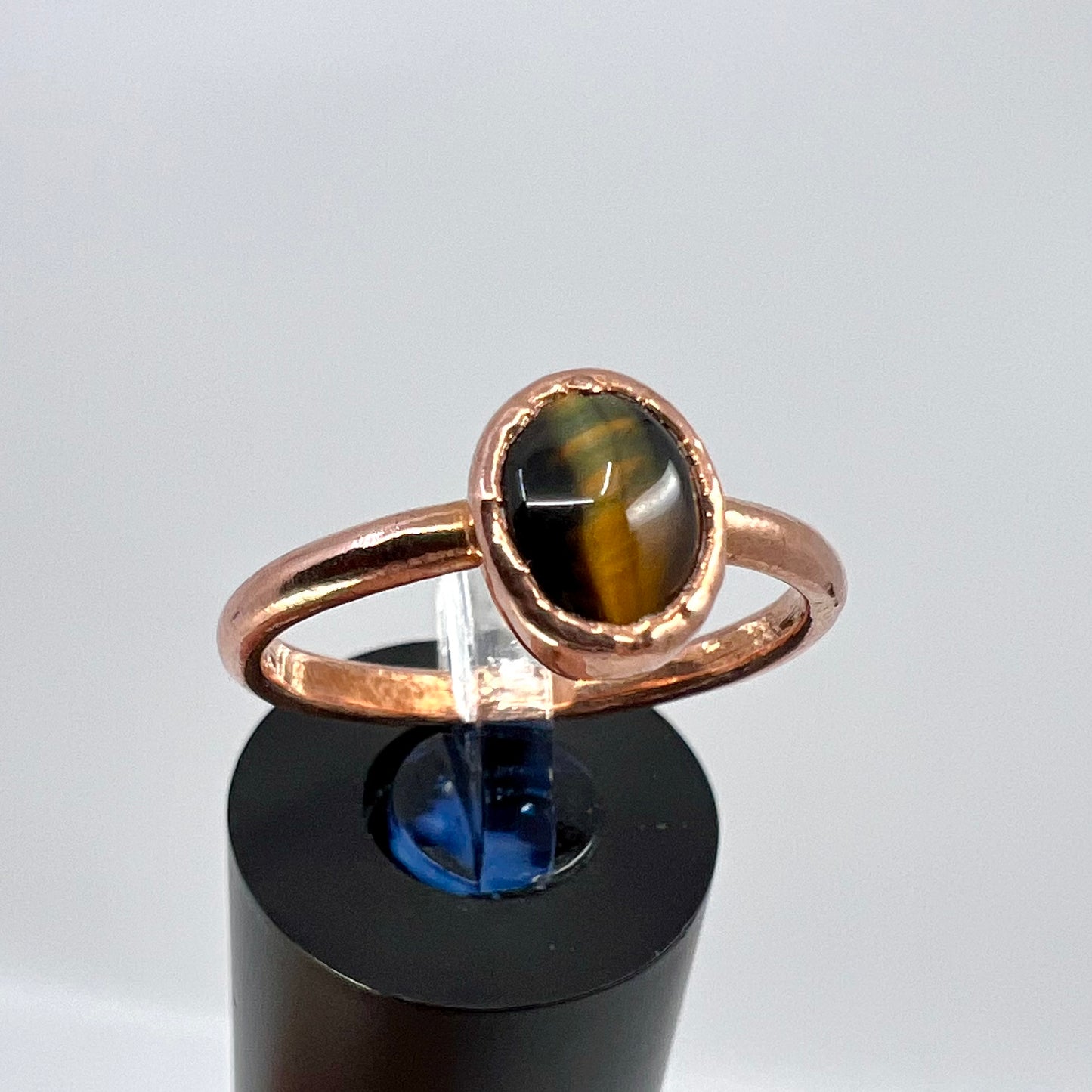 Size 8.25 Blue Tiger’s Eye Ring - Copper Electroformed