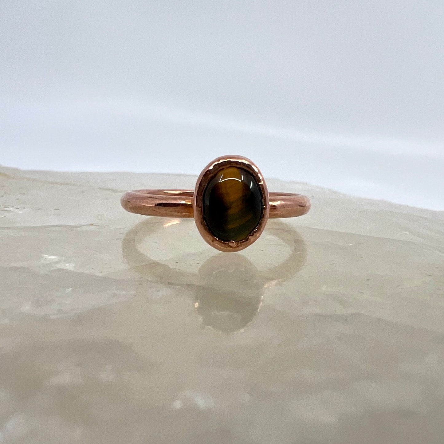 Size 8.25 Blue Tiger’s Eye Ring - Copper Electroformed