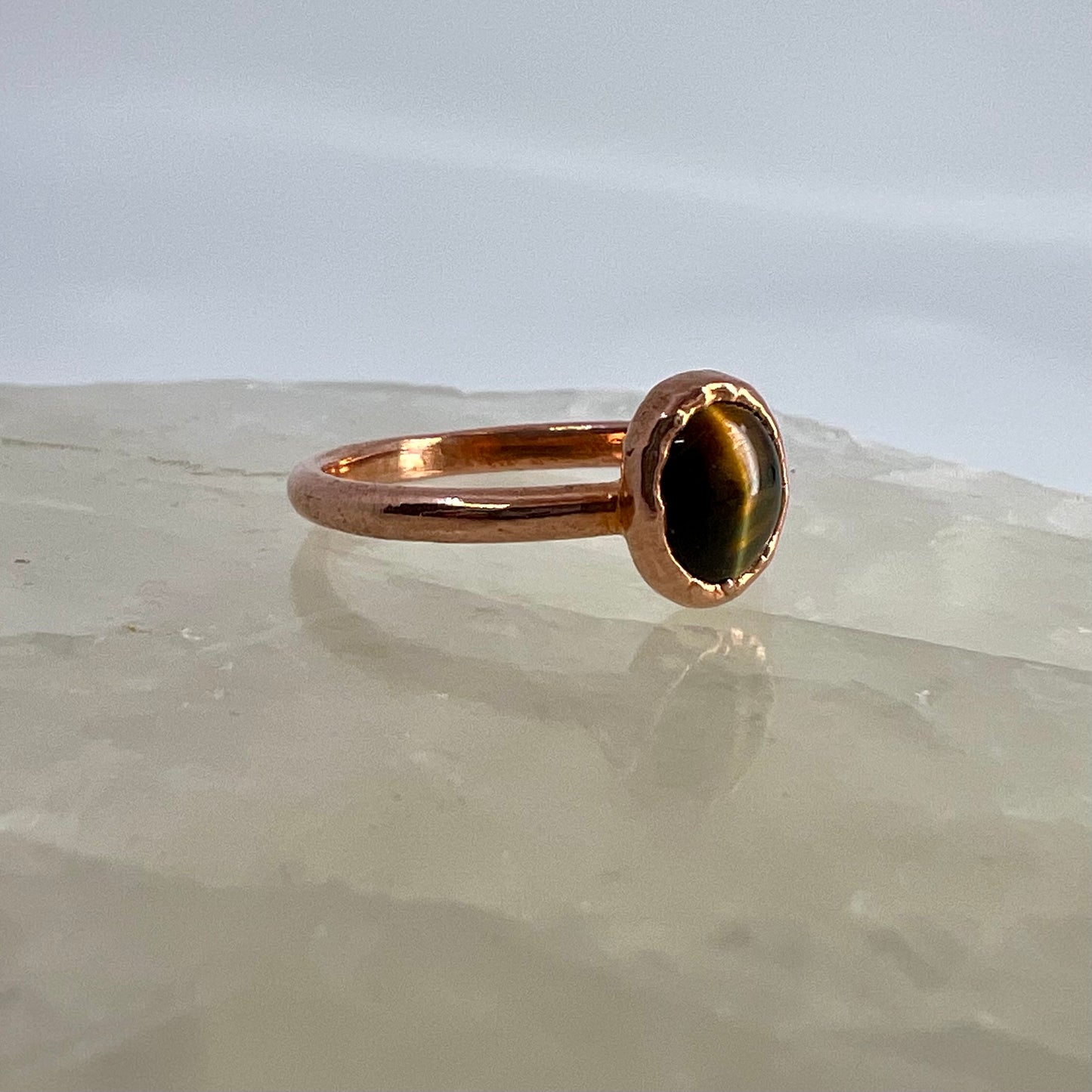 Size 8.25 Blue Tiger’s Eye Ring - Copper Electroformed