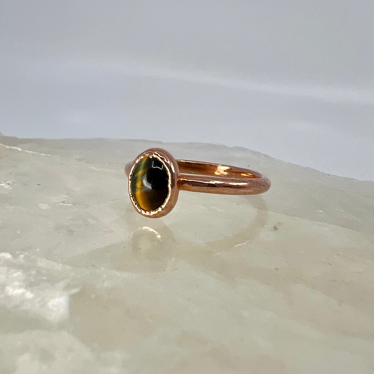 Size 8.25 Blue Tiger’s Eye Ring - Copper Electroformed