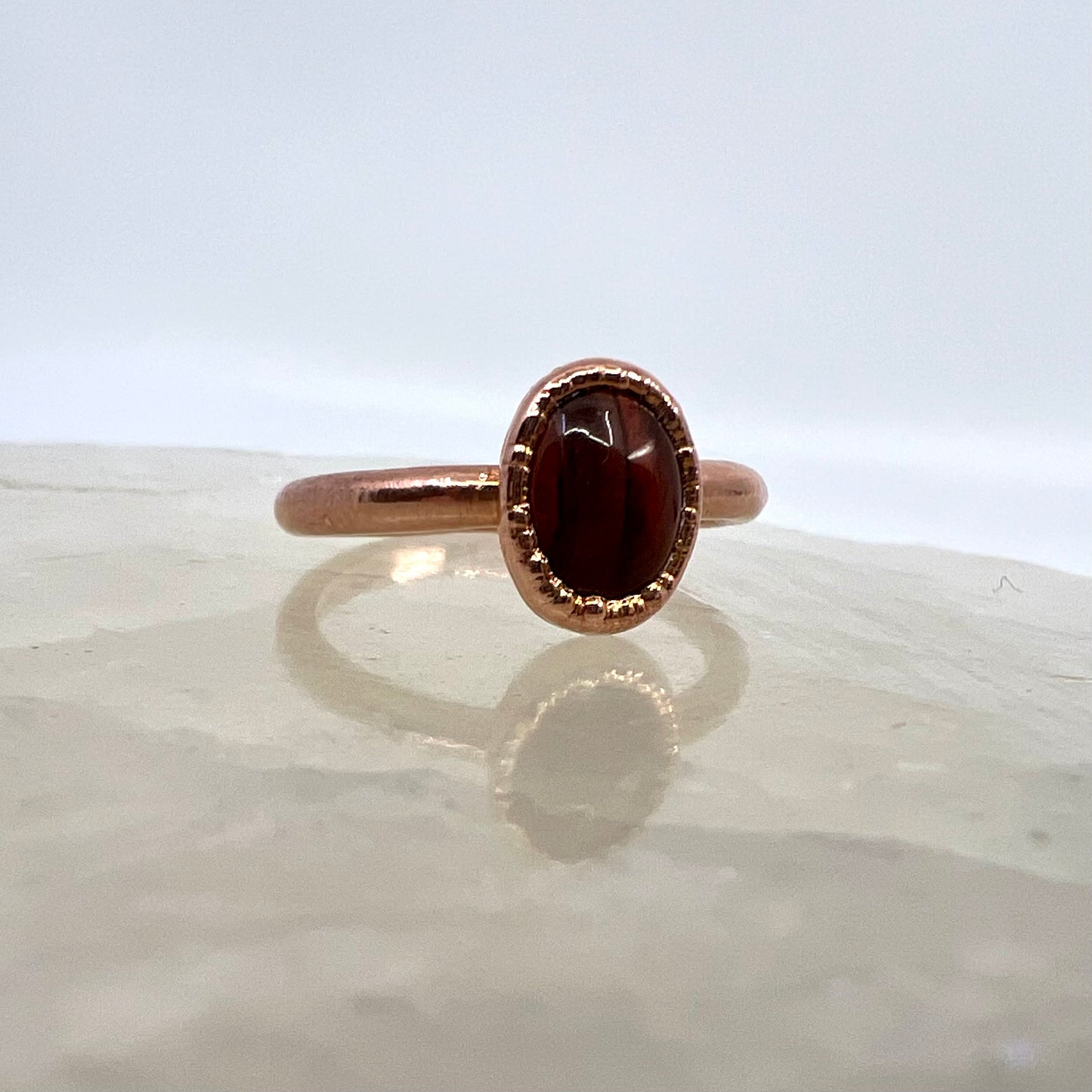 Size 7.25 Red Tiger’s Eye Ring - Copper Electroformed