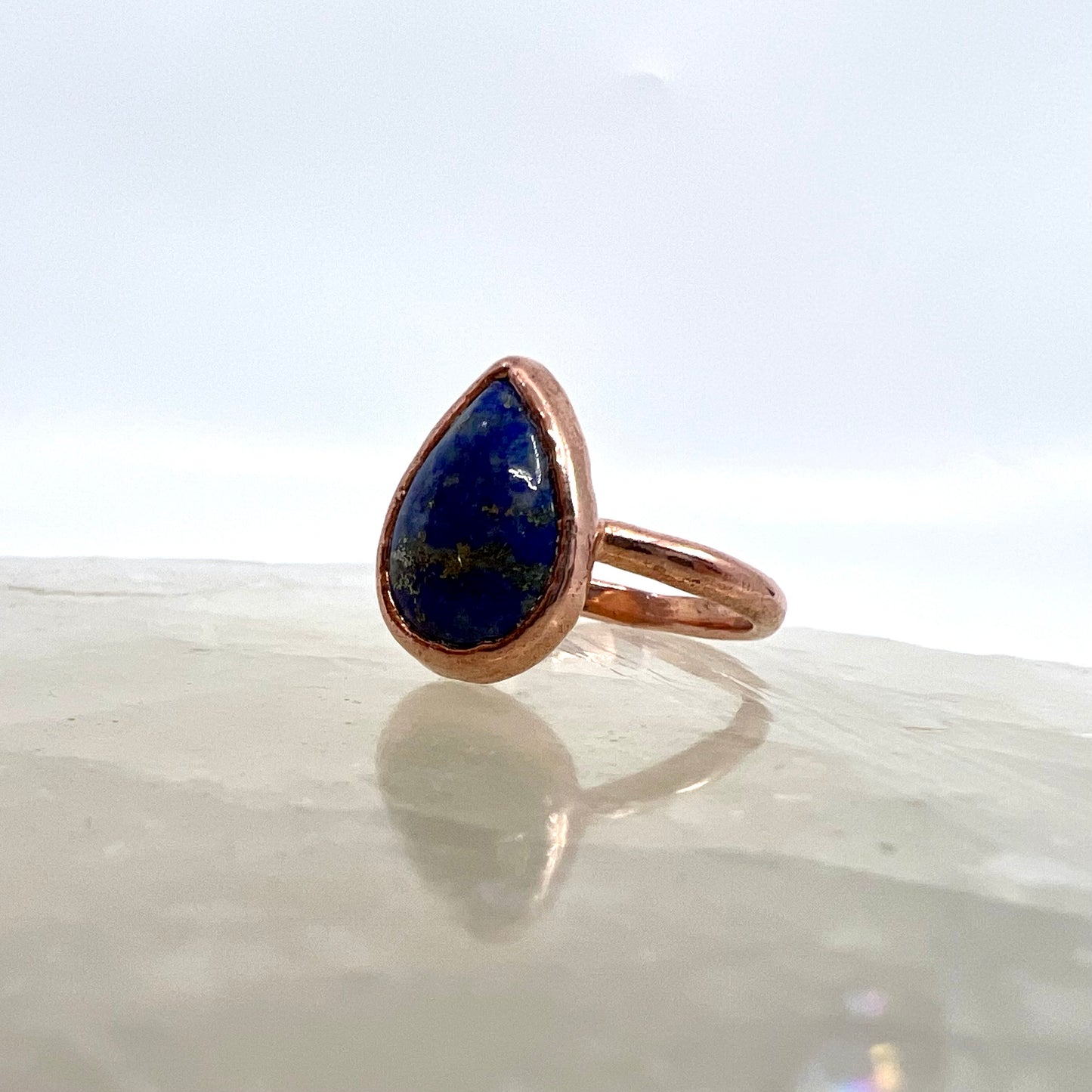 Size 7.25 Lapis Lazuli Ring - Copper Electroformed