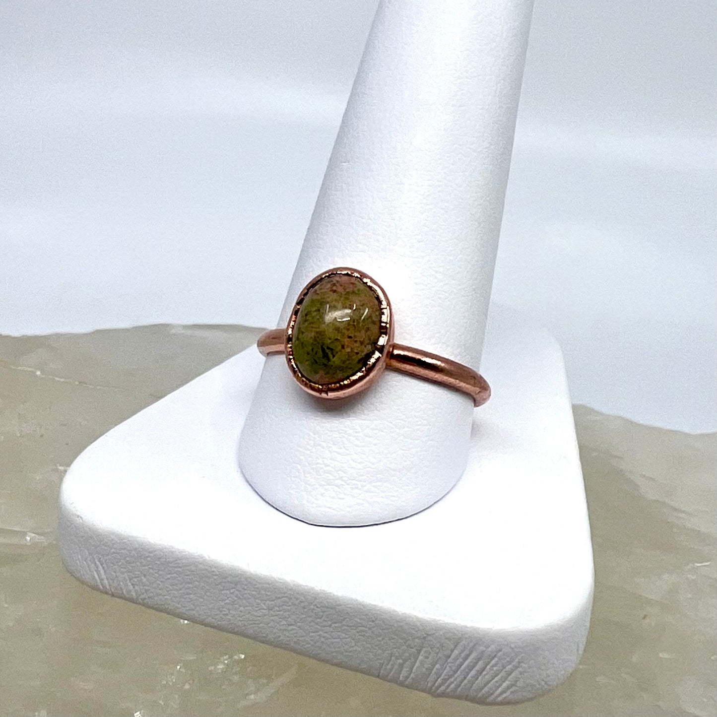 Size 9 Unakite Jasper Ring - Copper Electroformed