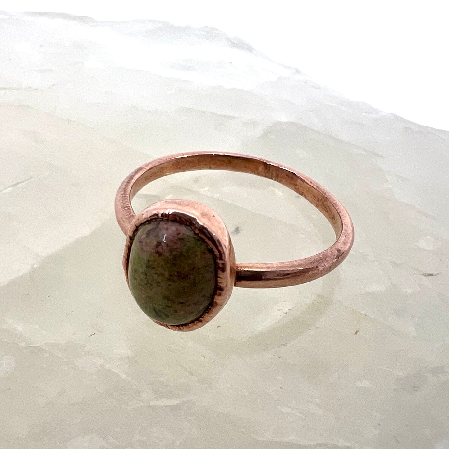 Size 9 Unakite Jasper Ring - Copper Electroformed