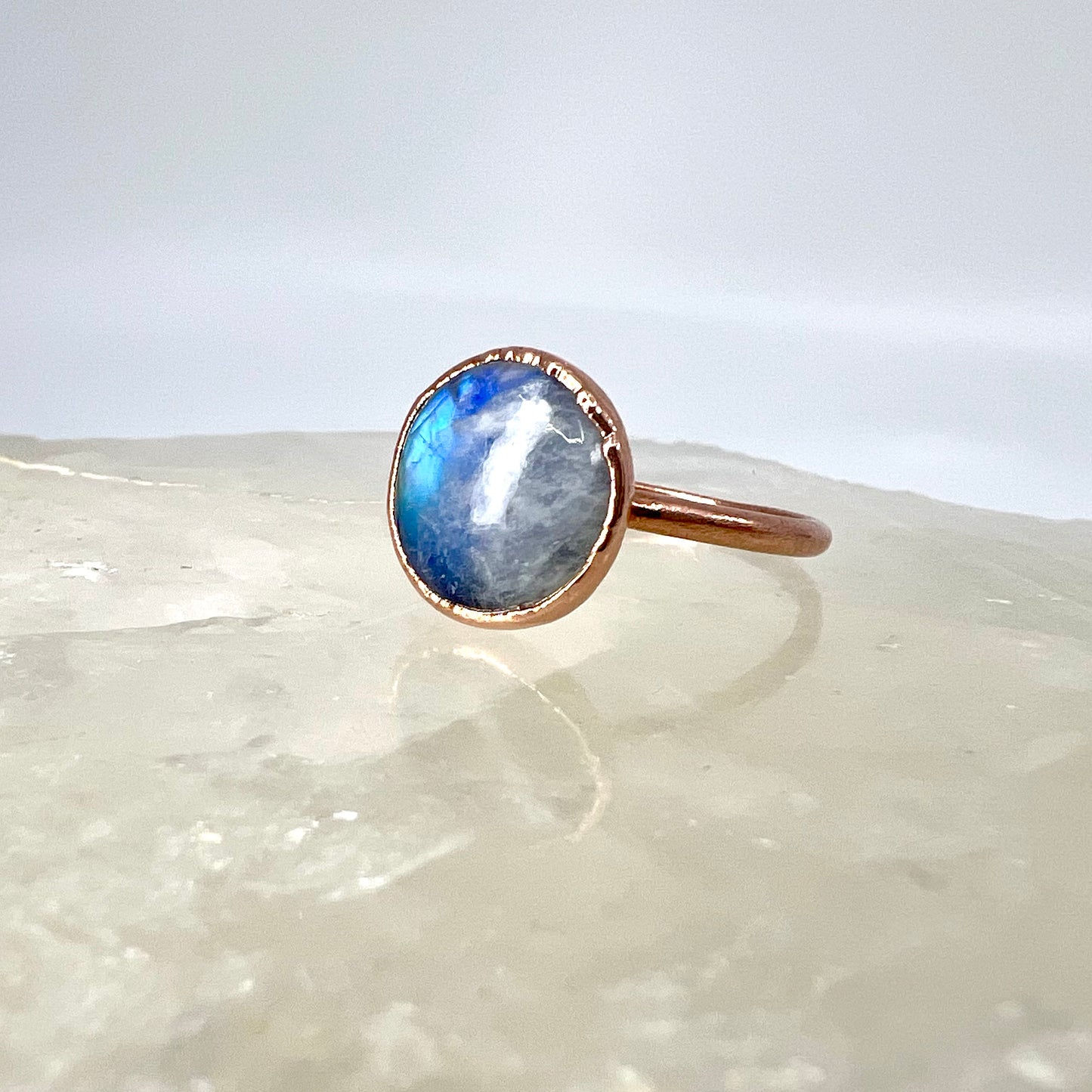 Size 9 Moonstone Ring - Copper Electroformed