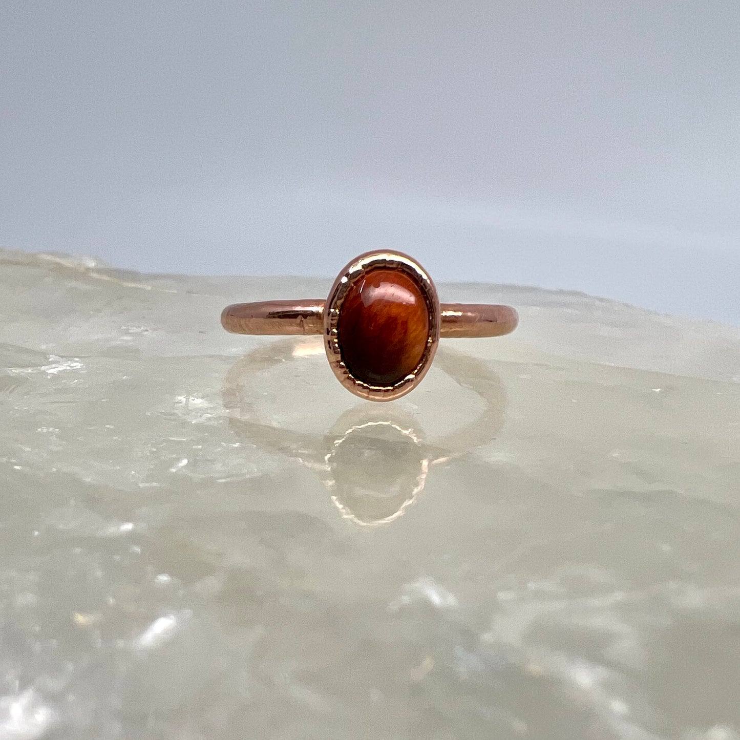 Size 9 Red Tiger’s Eye Ring - Copper Electroformed