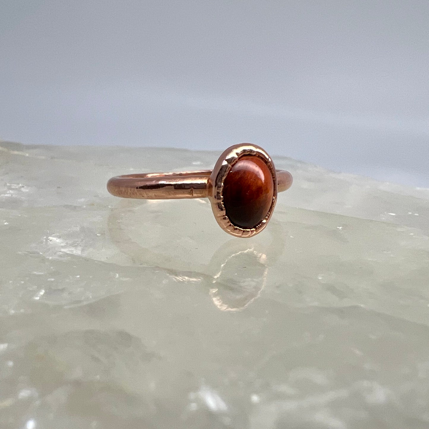 Size 9 Red Tiger’s Eye Ring - Copper Electroformed