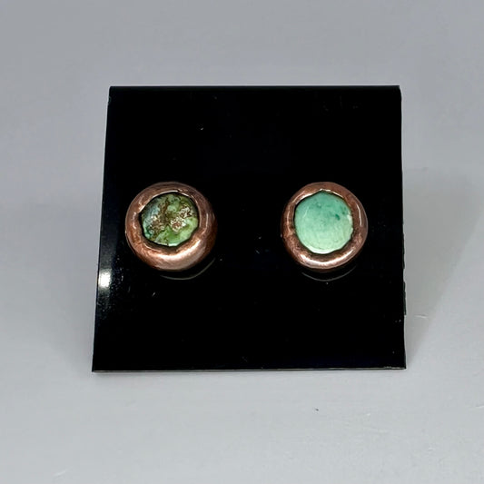 Tibetan Turquoise Stud Earrings, Antique Finish - Copper Electroformed