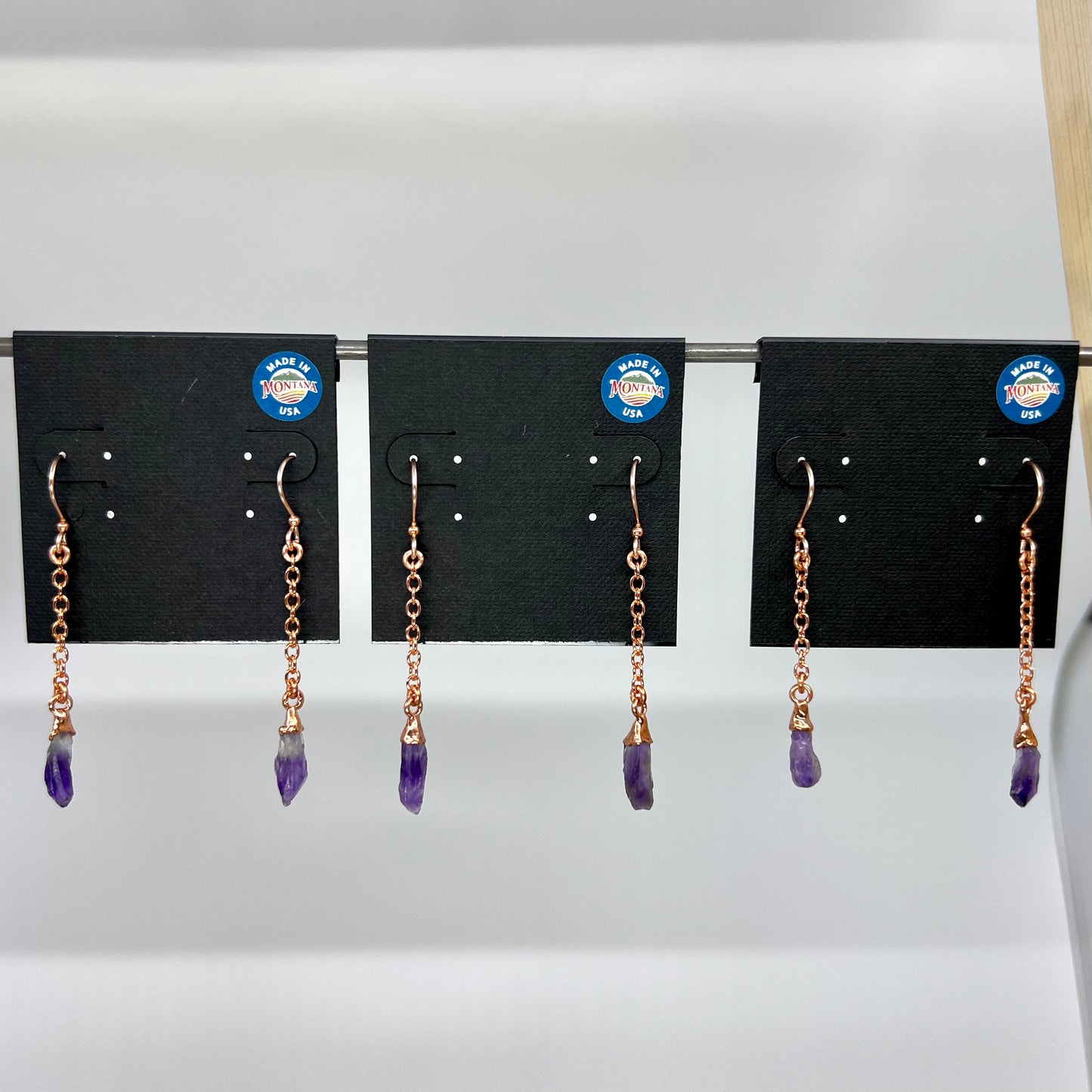 Amethyst Dangle Earrings - Copper Electroformed