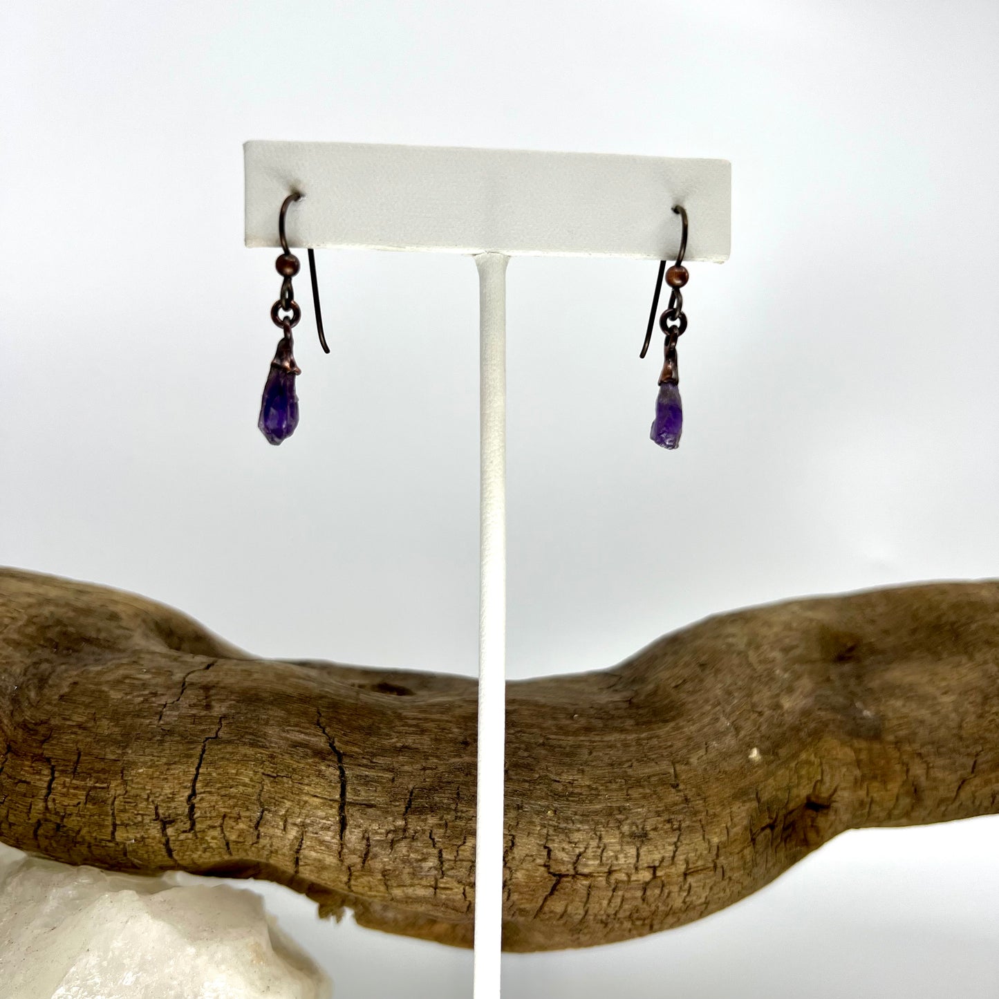 Amethyst Drop Earrings, Antique Finish - Copper Electroformed