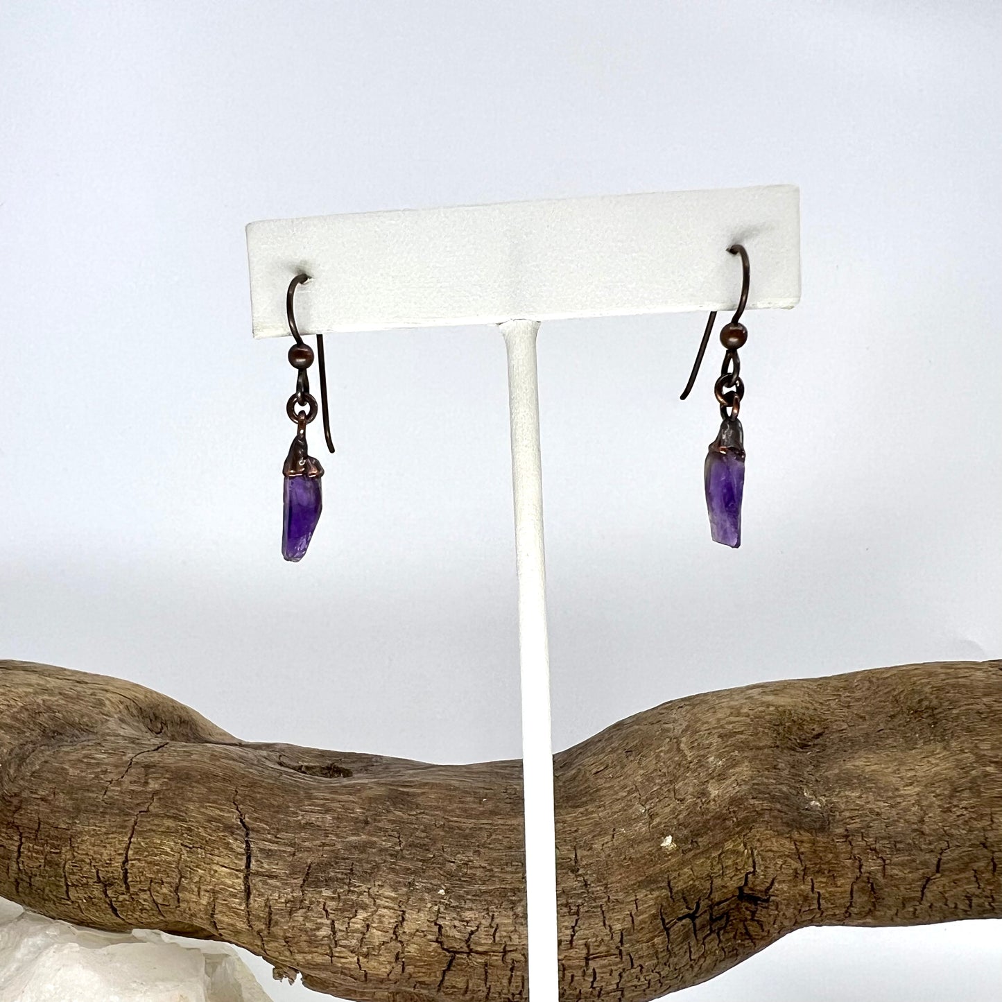 Amethyst Drop Earrings, Antique Finish - Copper Electroformed