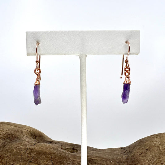 Amethyst Drop Earrings - Copper Electroformed