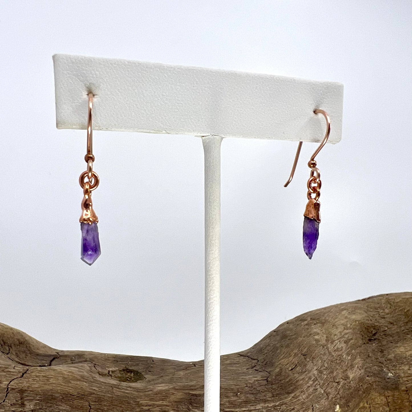 Amethyst Drop Earrings - Copper Electroformed