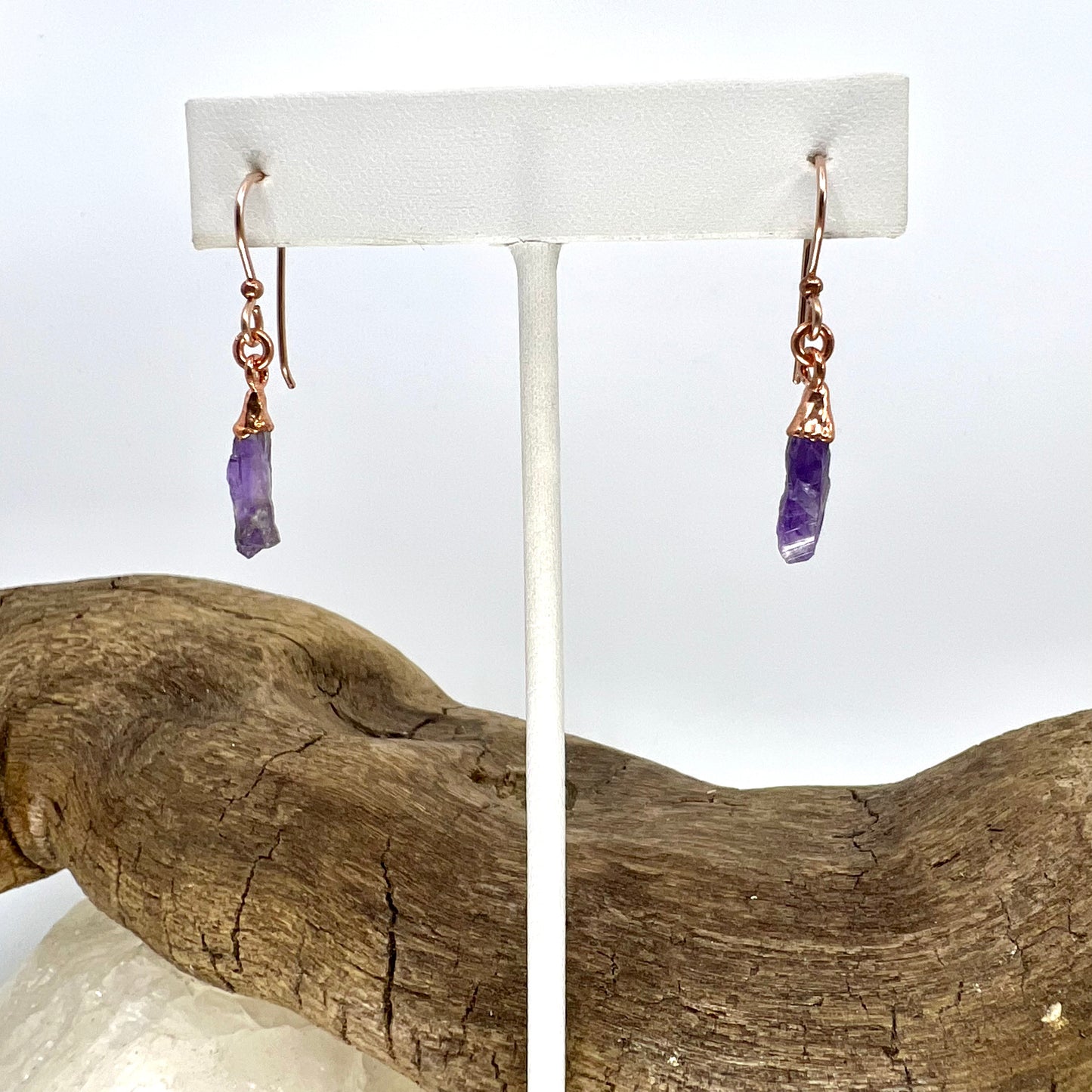 Amethyst Drop Earrings - Copper Electroformed