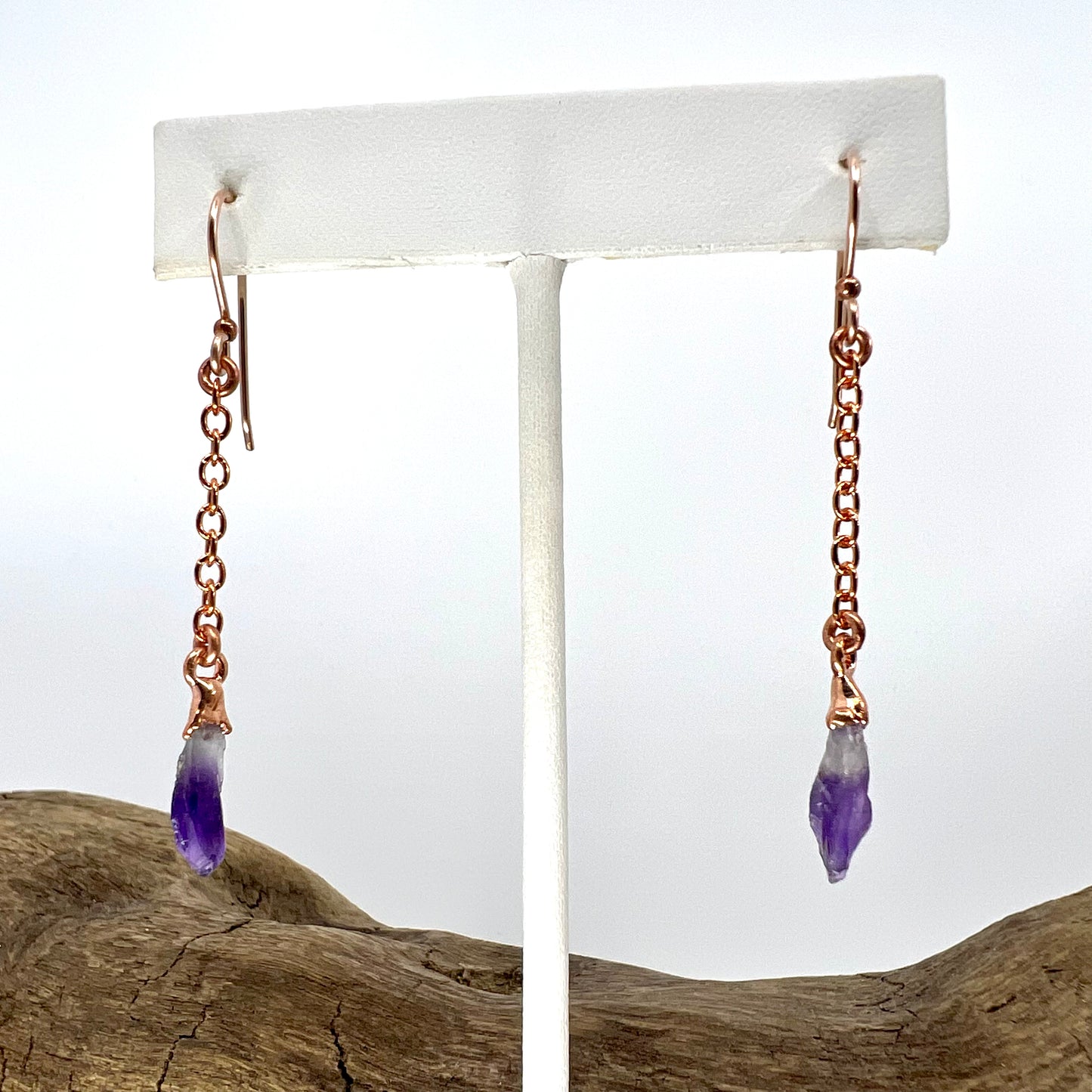 Amethyst Dangle Earrings - Copper Electroformed