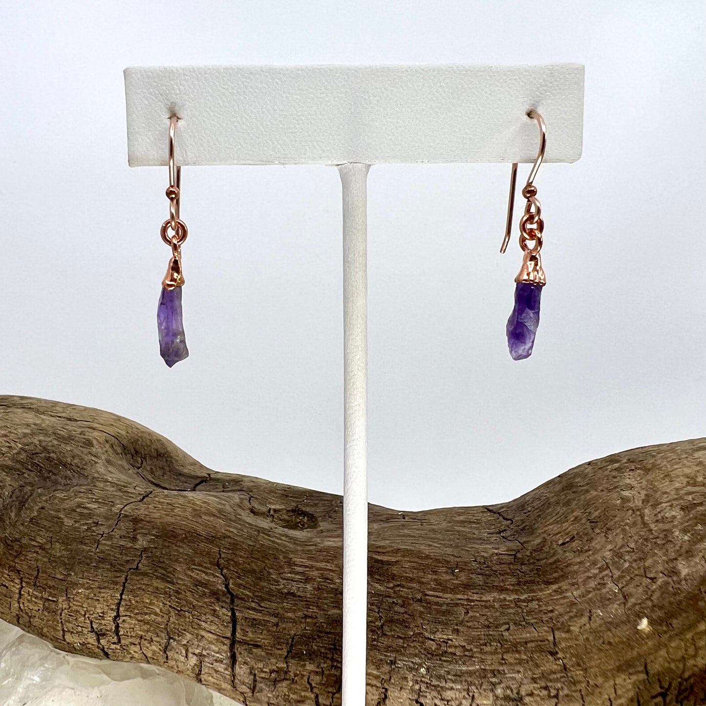 Amethyst Drop Earrings - Copper Electroformed