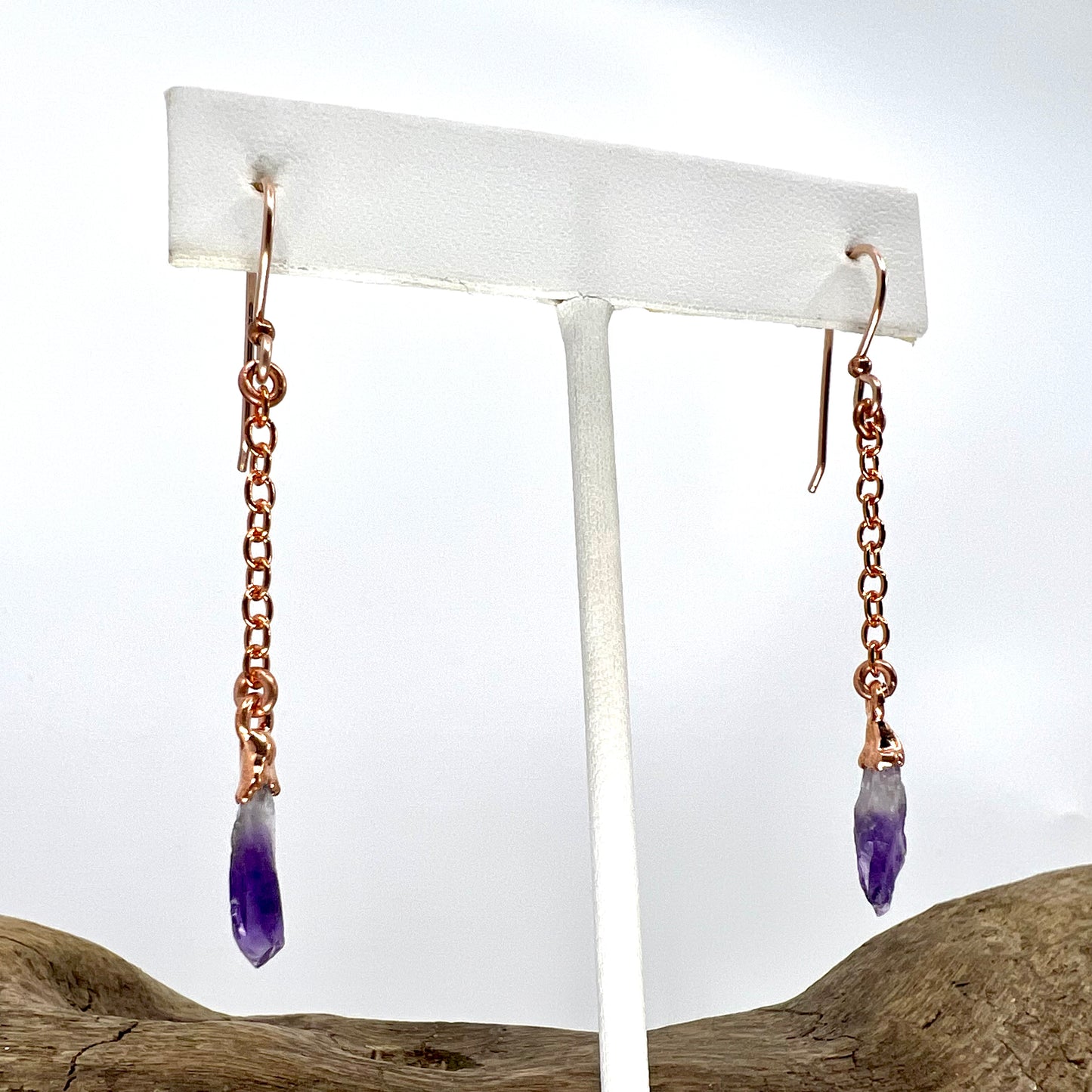 Amethyst Dangle Earrings - Copper Electroformed