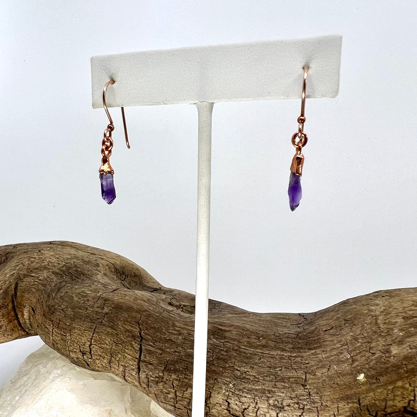 Amethyst Drop Earrings - Copper Electroformed