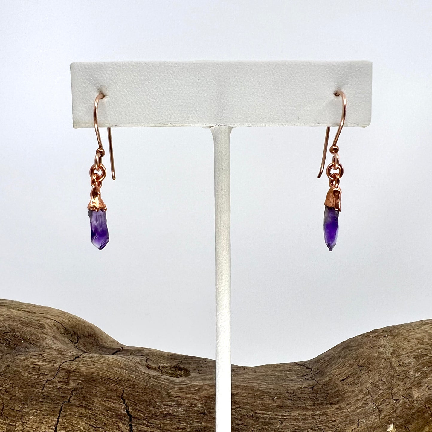 Amethyst Drop Earrings - Copper Electroformed