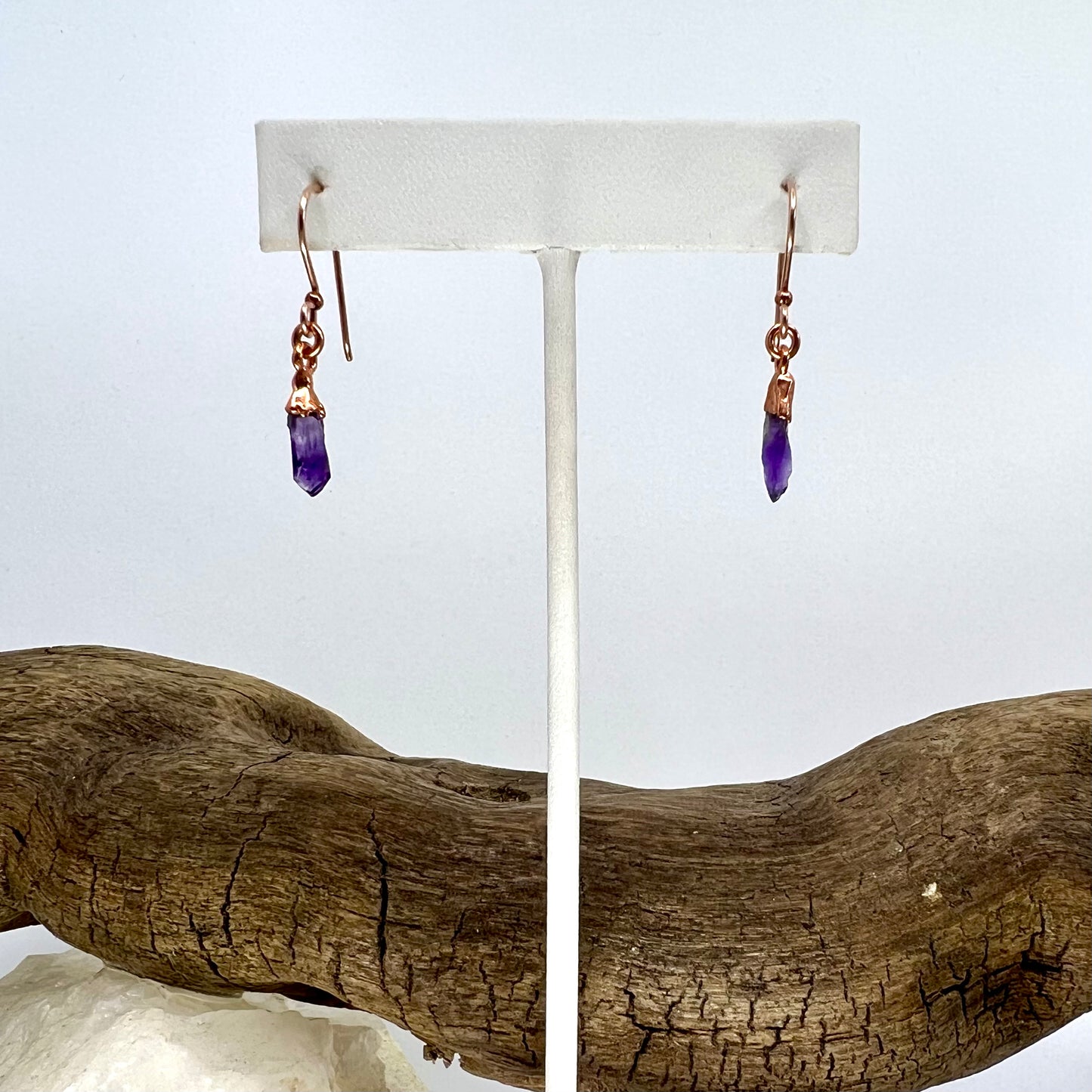 Amethyst Drop Earrings - Copper Electroformed