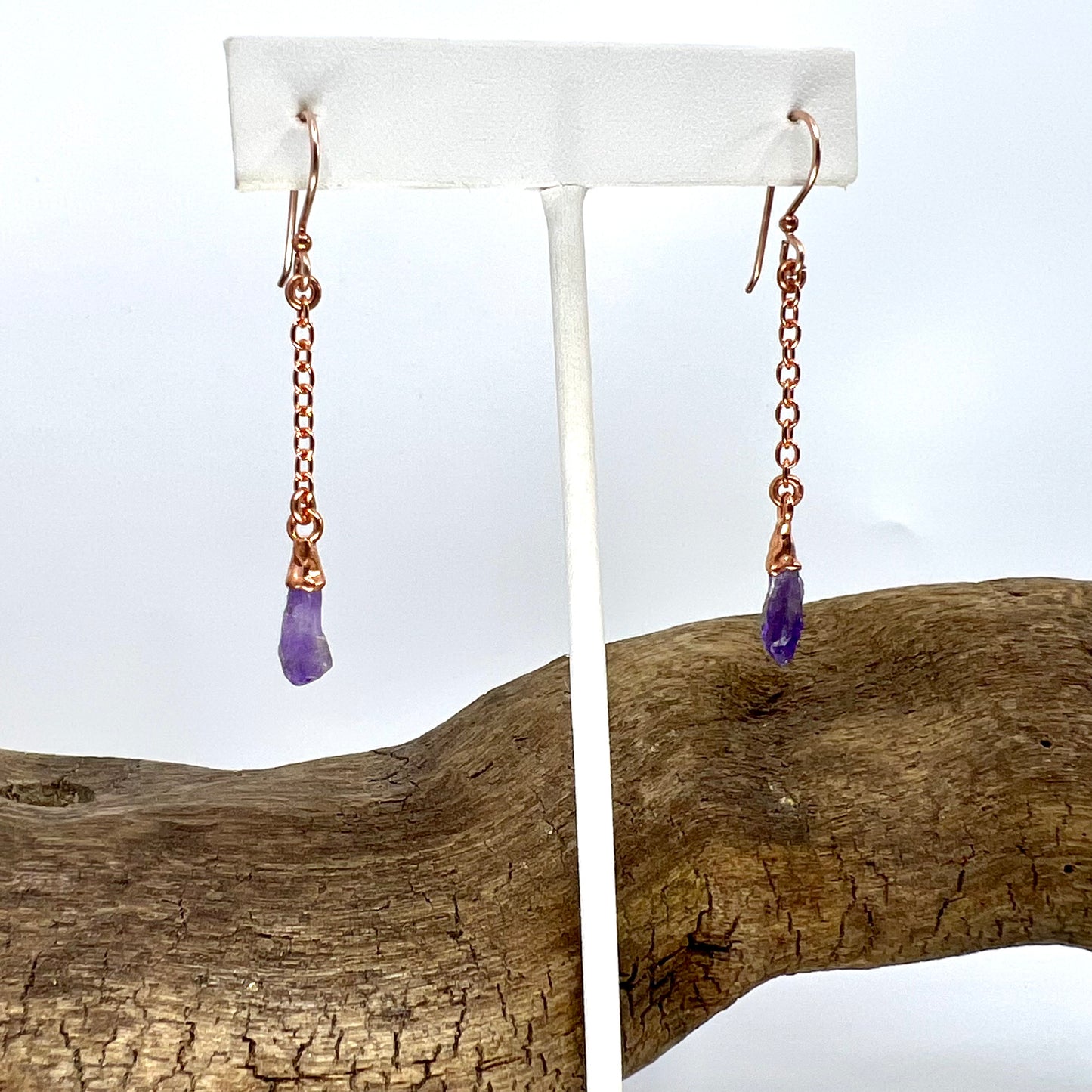 Amethyst Dangle Earrings - Copper Electroformed