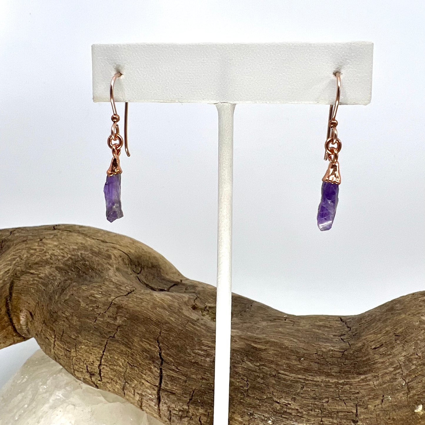 Amethyst Drop Earrings - Copper Electroformed