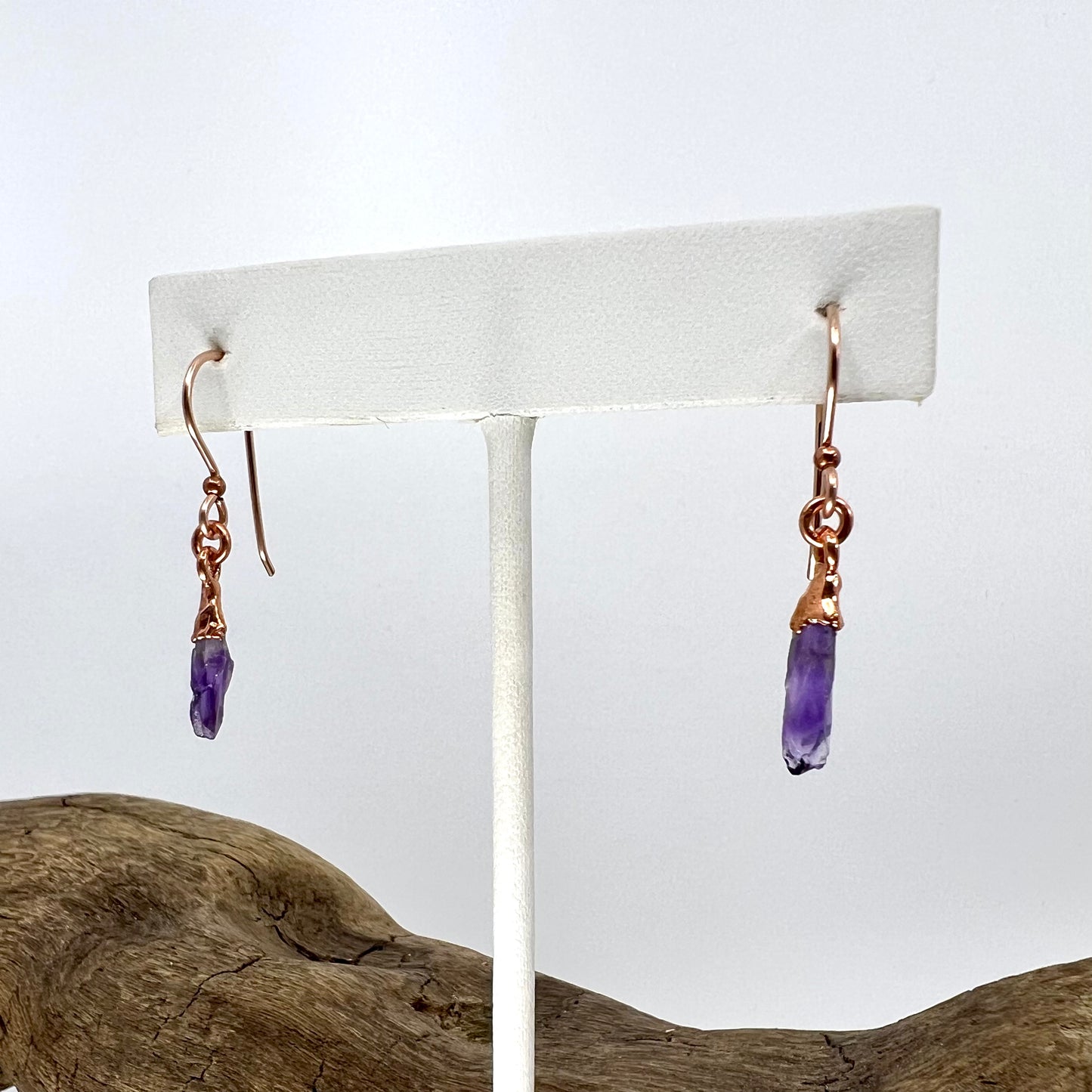 Amethyst Drop Earrings - Copper Electroformed