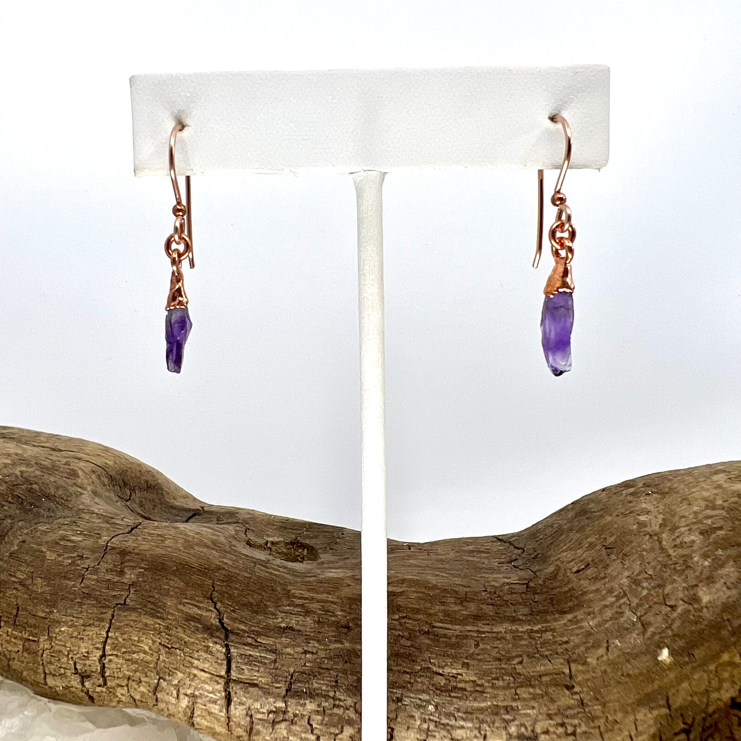 Amethyst Drop Earrings - Copper Electroformed